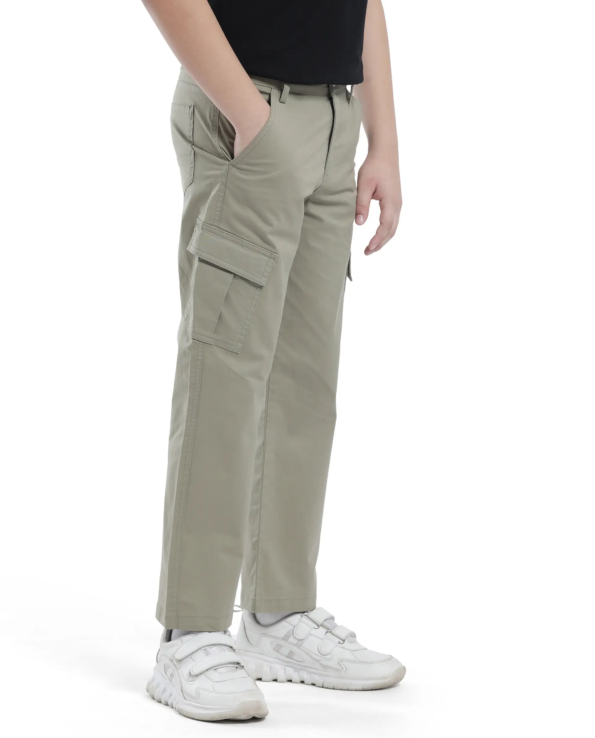 Rare Ones Kids Tilt Pastel Green Cotton Button And Zip Plain Regular Fit Trouser - Image 7