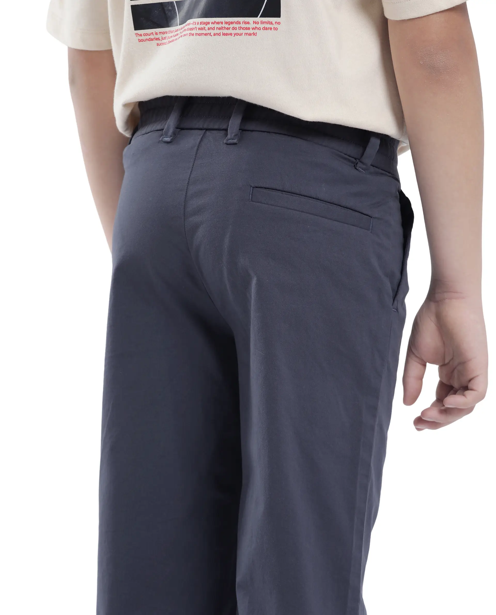 Rare Ones Kids Tino Navy Cotton Plain Button And Zip Closure Regular Fit Trouser - Image 5