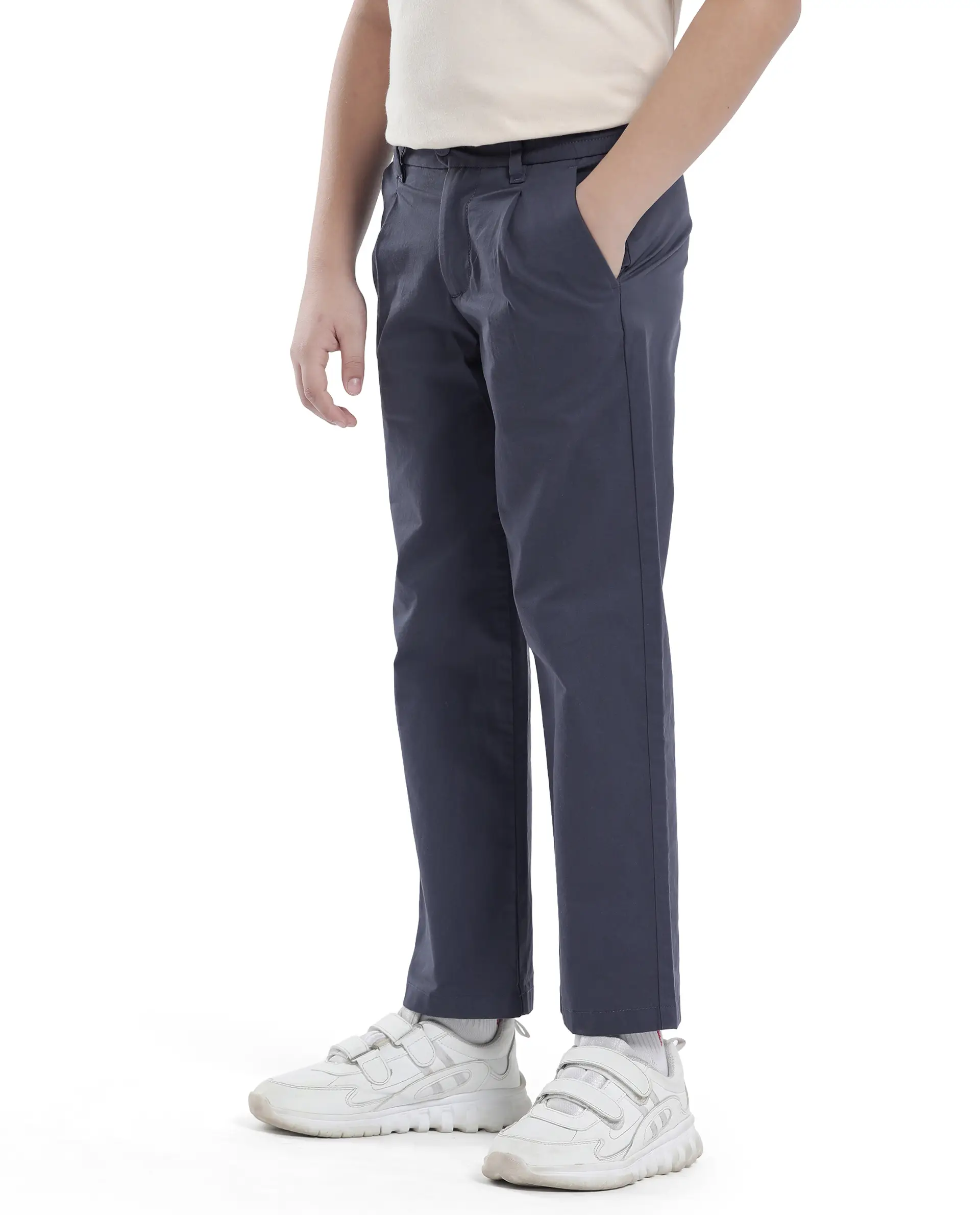 Rare Ones Kids Tino Navy Cotton Plain Button And Zip Closure Regular Fit Trouser - Image 6