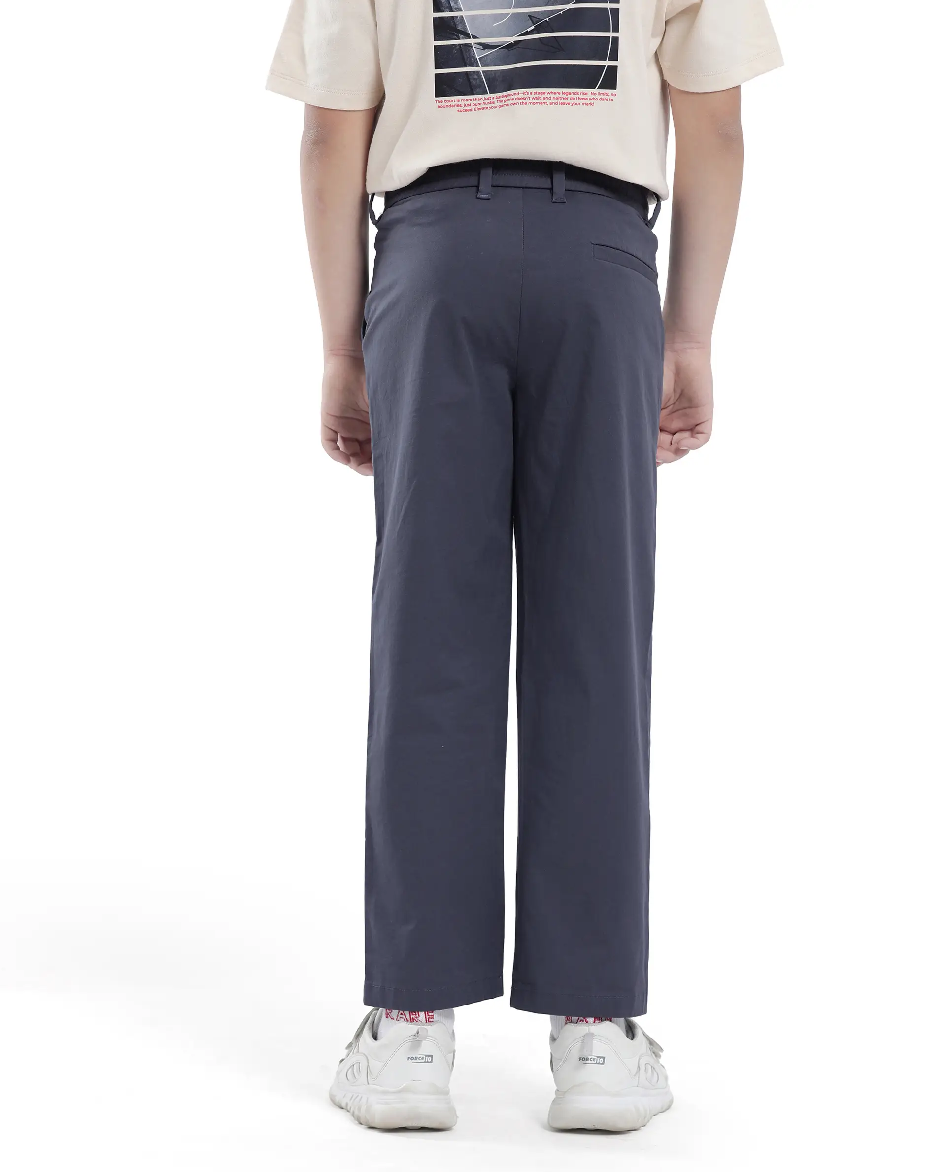 Rare Ones Kids Tino Navy Cotton Plain Button And Zip Closure Regular Fit Trouser - Image 8