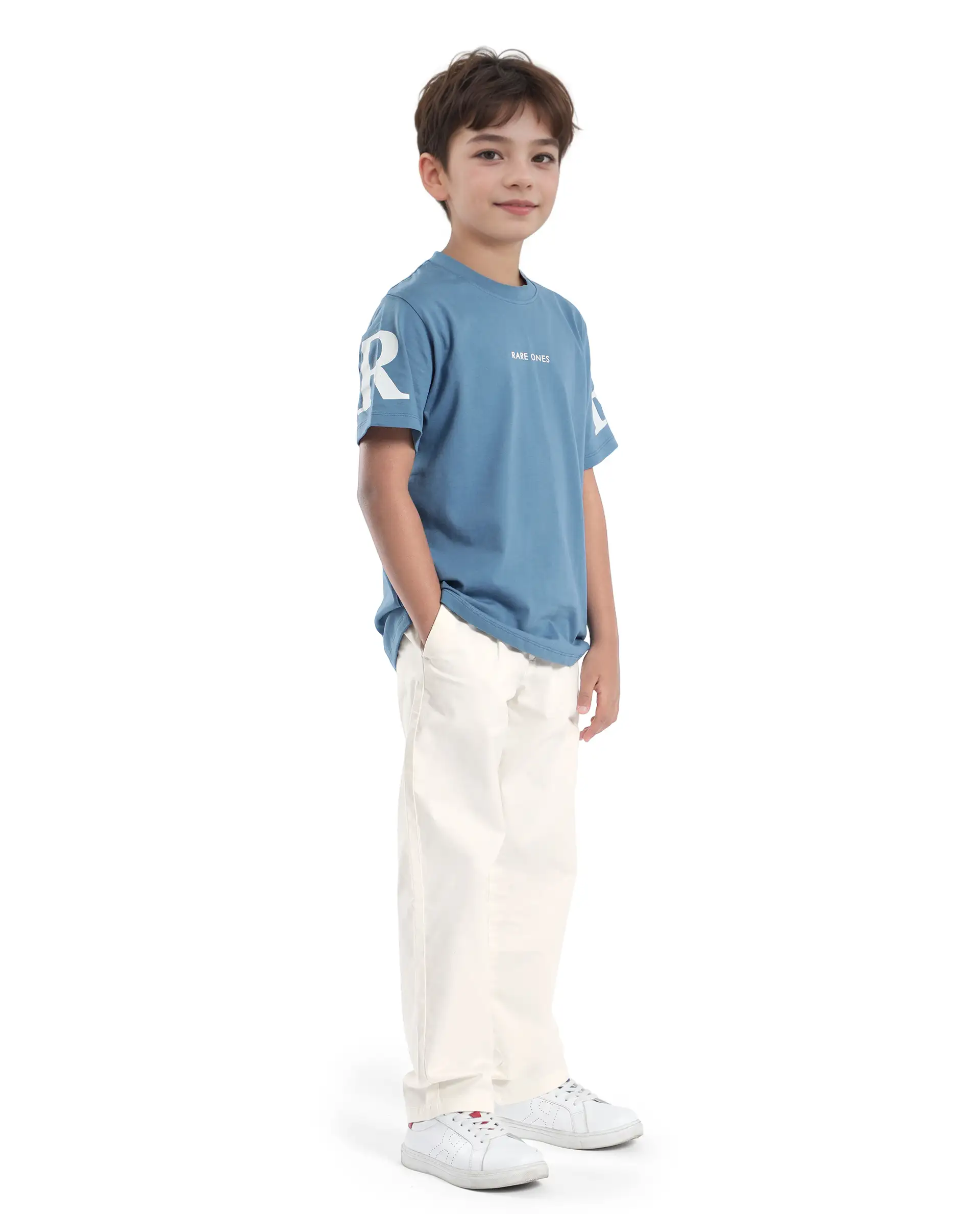 Rare Ones Kids Tino Off White Cotton Plain Button And Zip Closure Regular Fit Trouser - Image 4