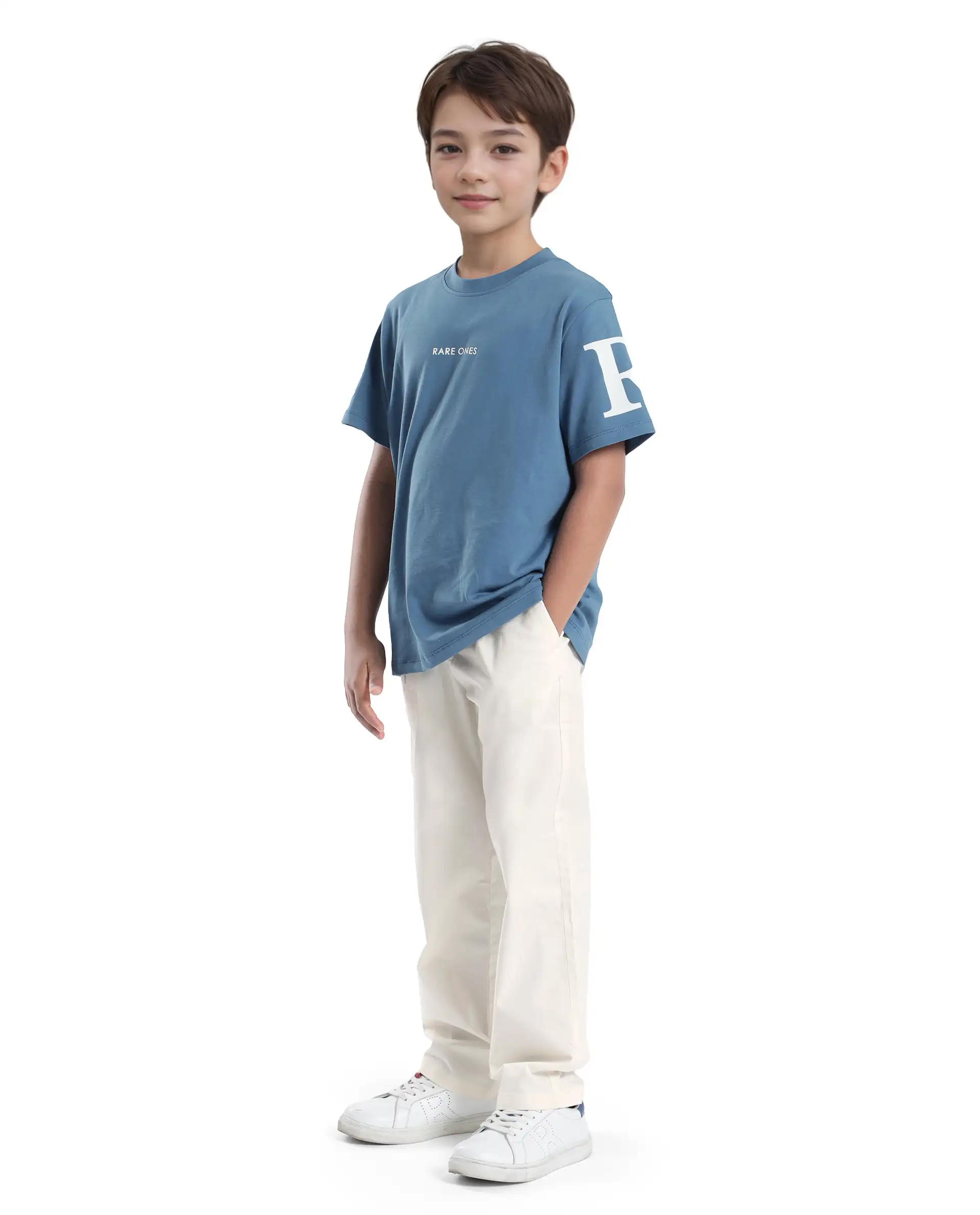 Rare Ones Kids Tino Off White Cotton Plain Button And Zip Closure Regular Fit Trouser - Image 5