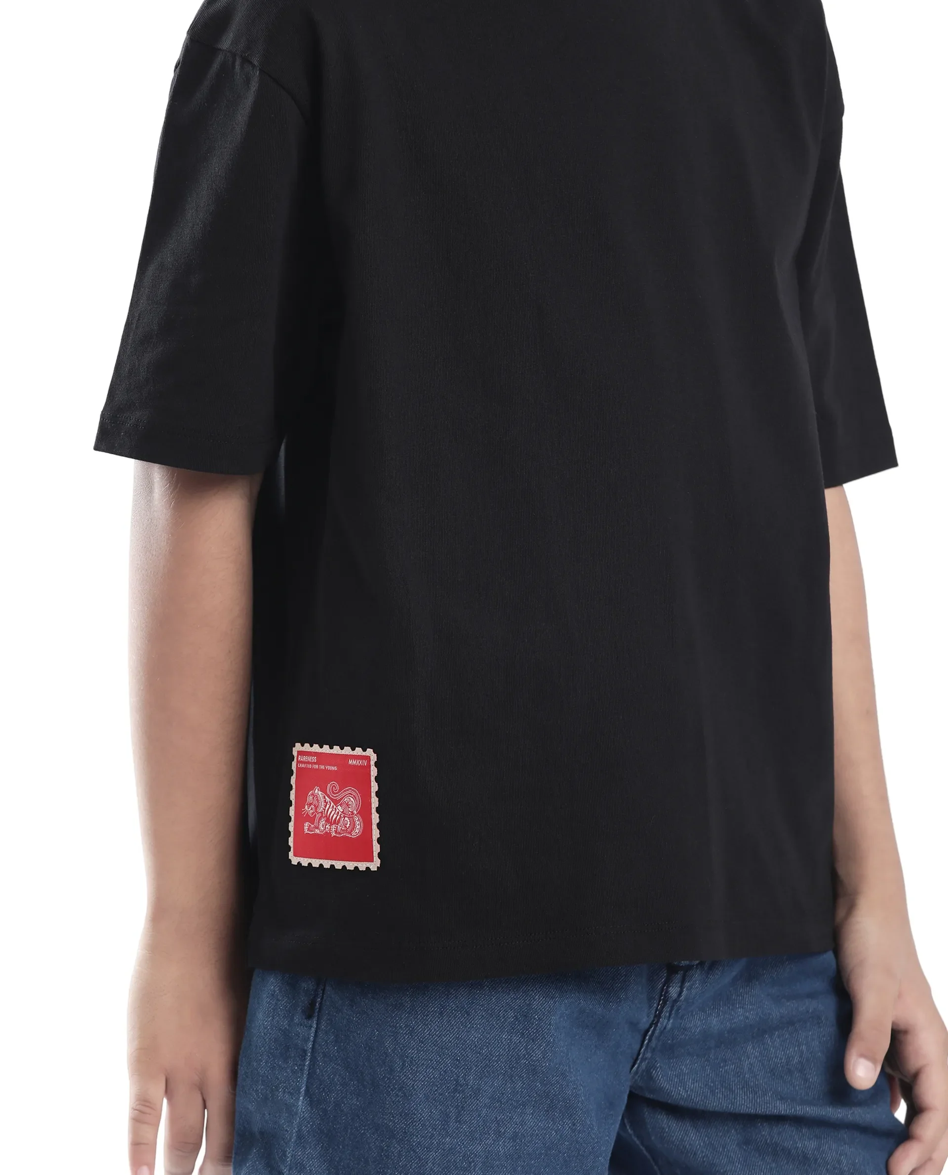 Rare Ones Kids Tiy Black Cotton Graphic Print Slip-On Oversized Fit T-Shirt - Image 5