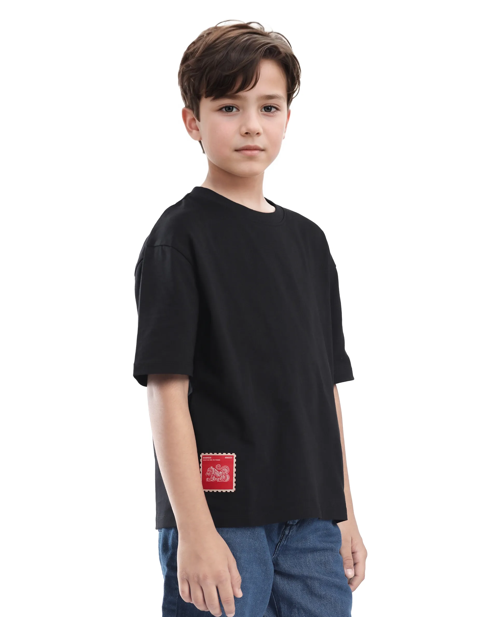 Rare Ones Kids Tiy Black Cotton Graphic Print Slip-On Oversized Fit T-Shirt - Image 7