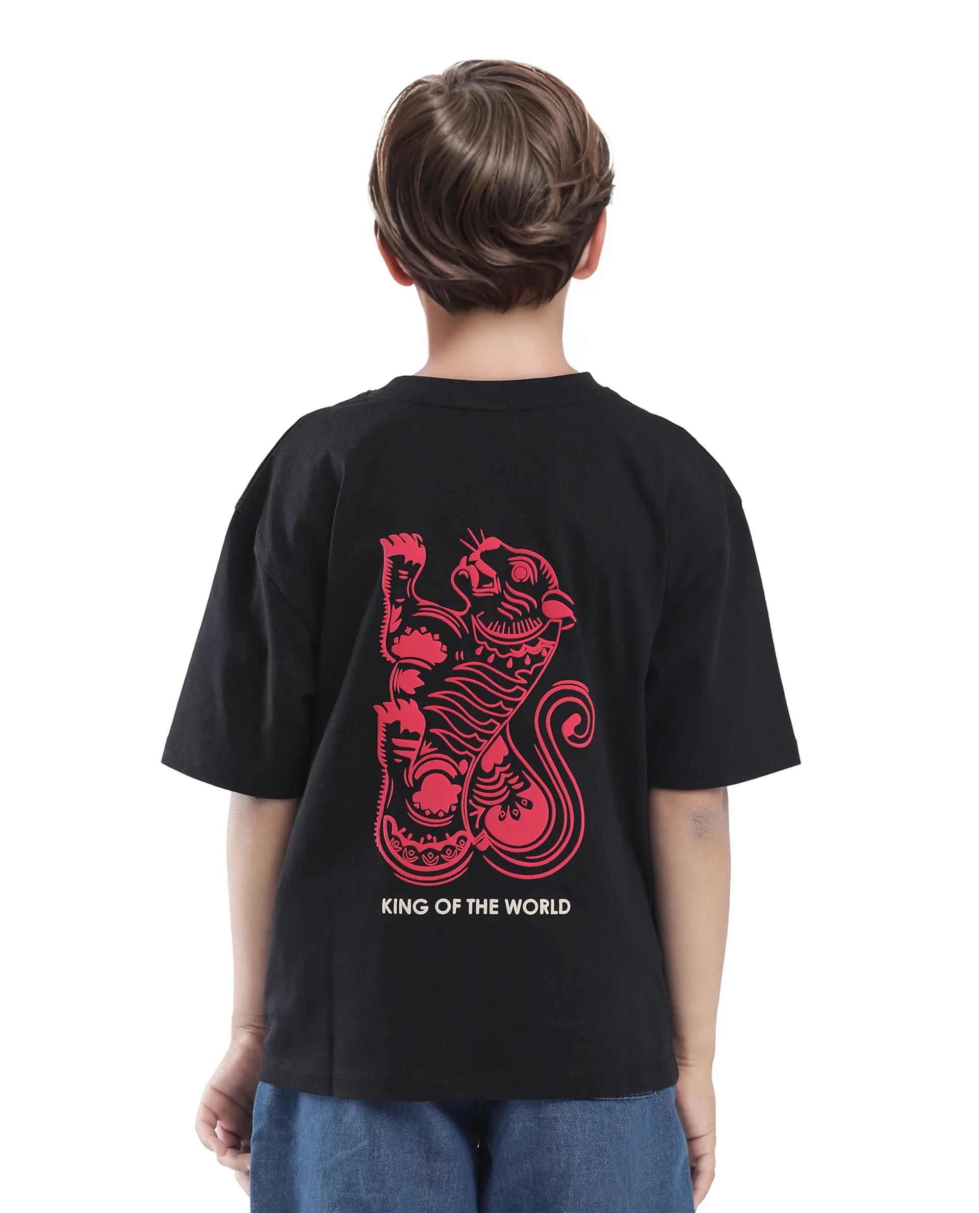Rare Ones Kids Tiy Black Cotton Graphic Print Slip-On Oversized Fit T-Shirt - Image 9