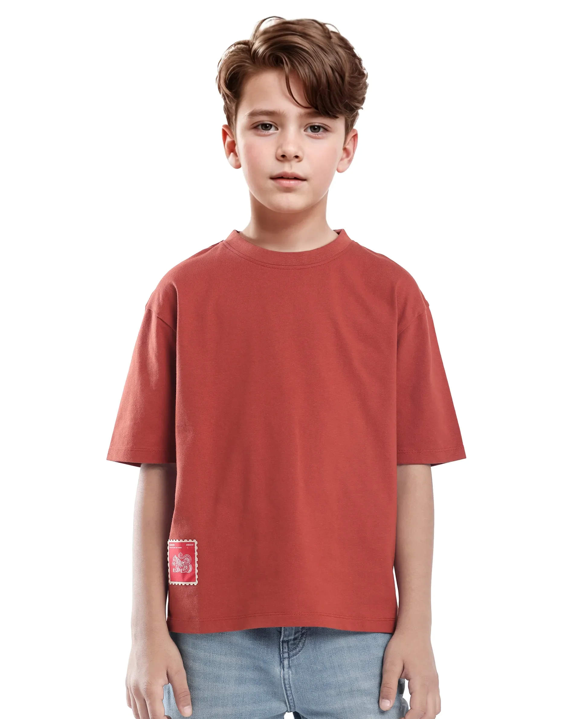 Rare Ones Kids Tiy Rust Cotton Graphic Print Slip-On Oversized Fit T-Shirt - Image 3