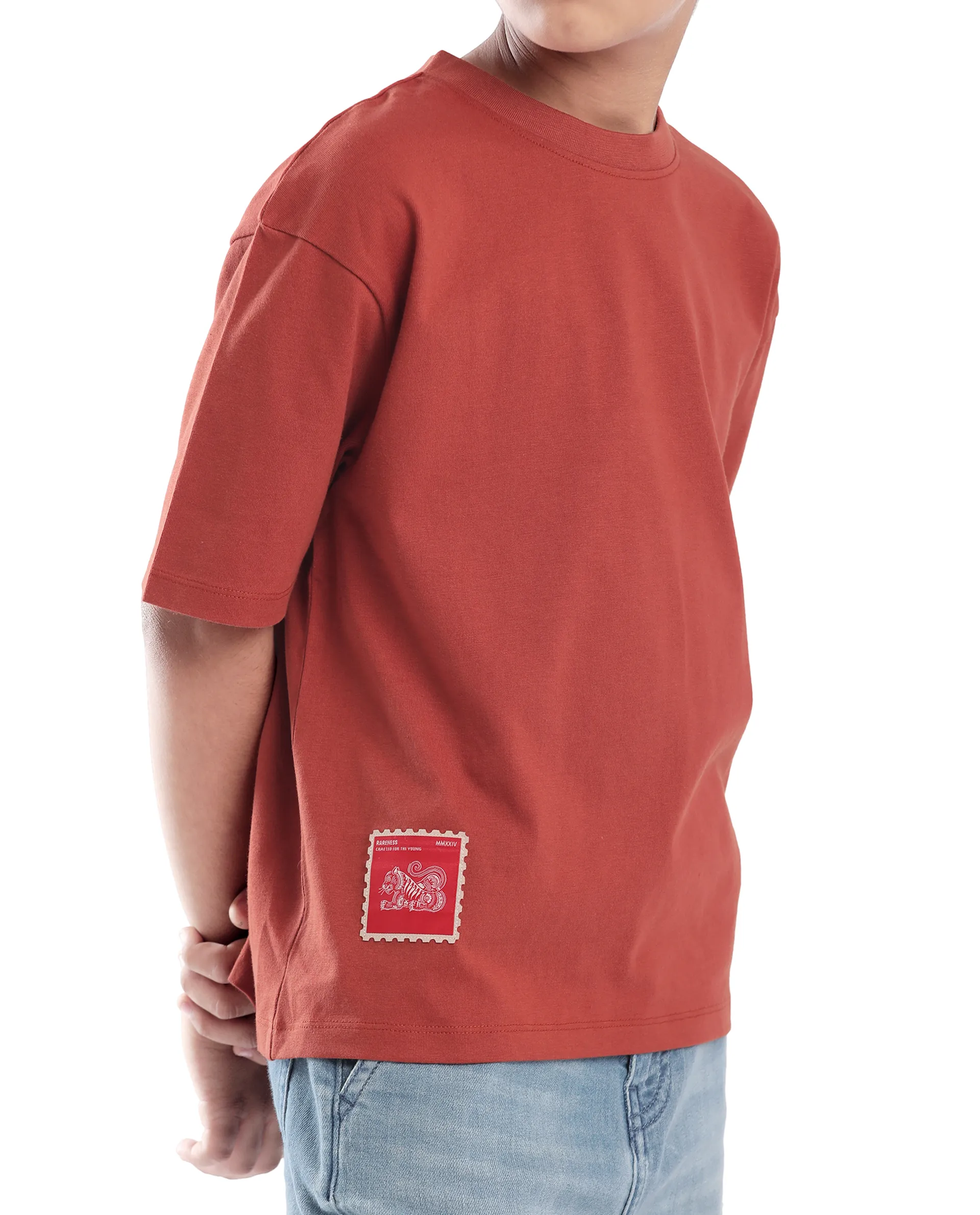 Rare Ones Kids Tiy Rust Cotton Graphic Print Slip-On Oversized Fit T-Shirt - Image 5
