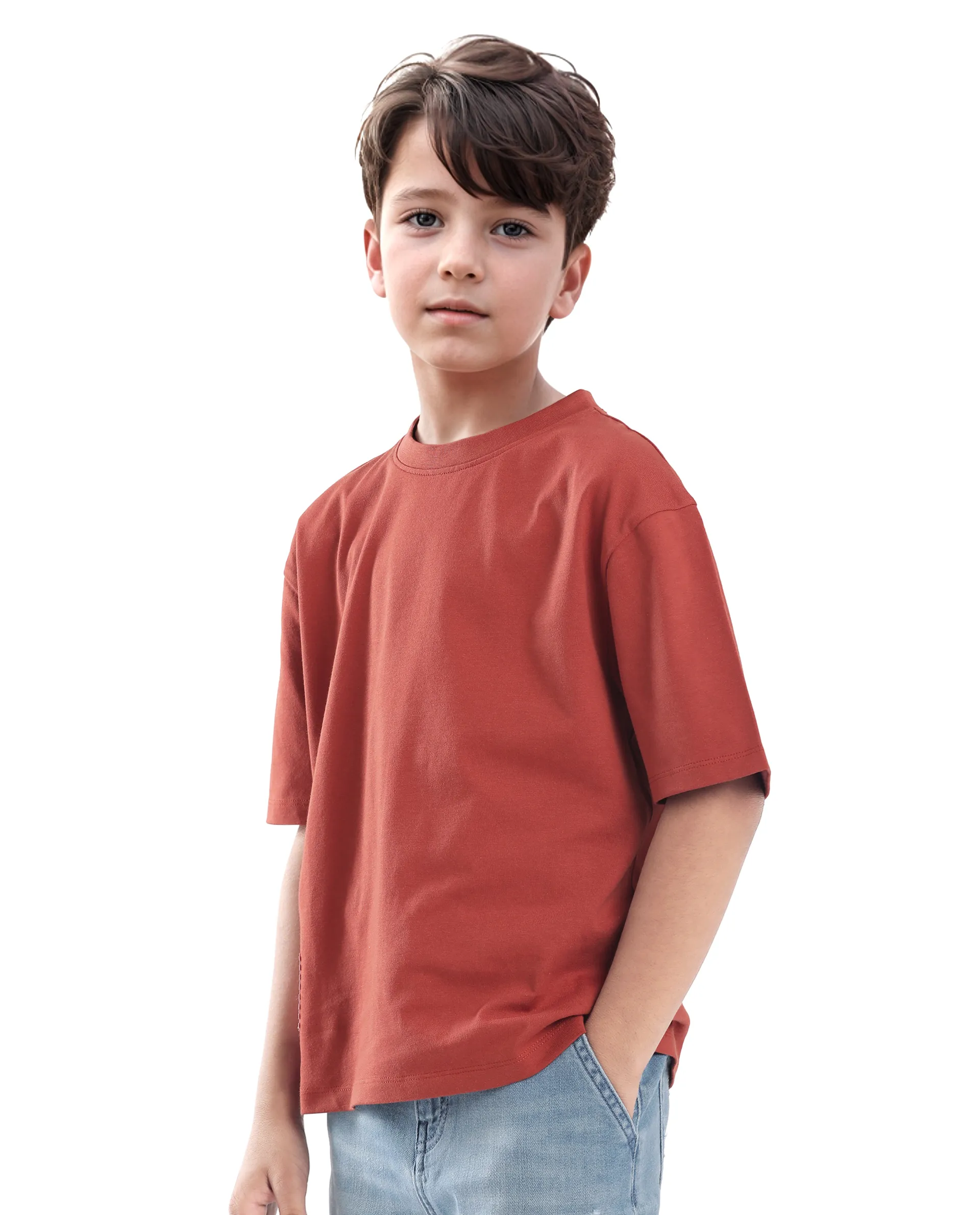 Rare Ones Kids Tiy Rust Cotton Graphic Print Slip-On Oversized Fit T-Shirt - Image 6