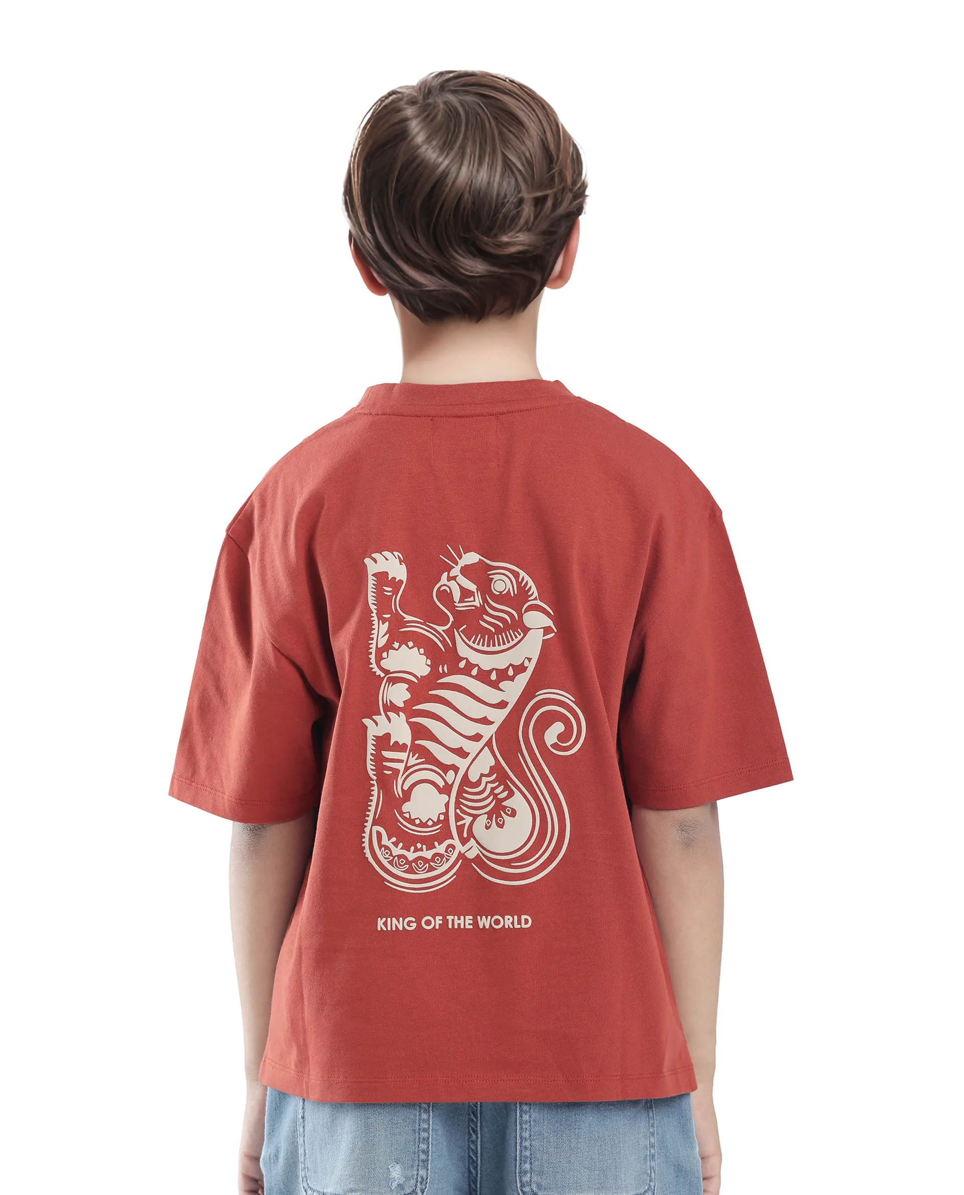 Rare Ones Kids Tiy Rust Cotton Graphic Print Slip-On Oversized Fit T-Shirt - Image 9