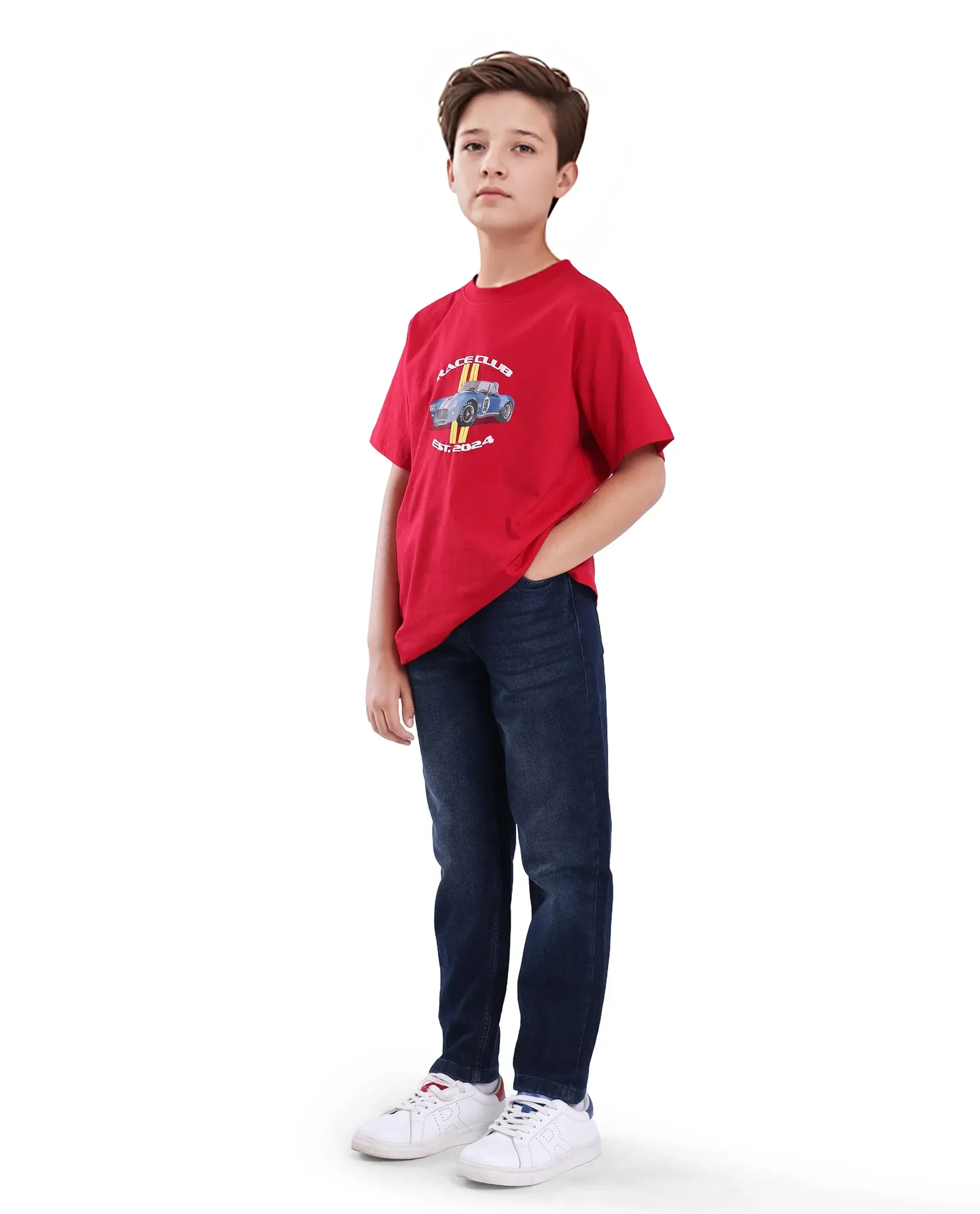 Rare Ones Kids Tobby Dark Blue Cotton Solid Button And Zip Closure Slouchy Fit Jeans