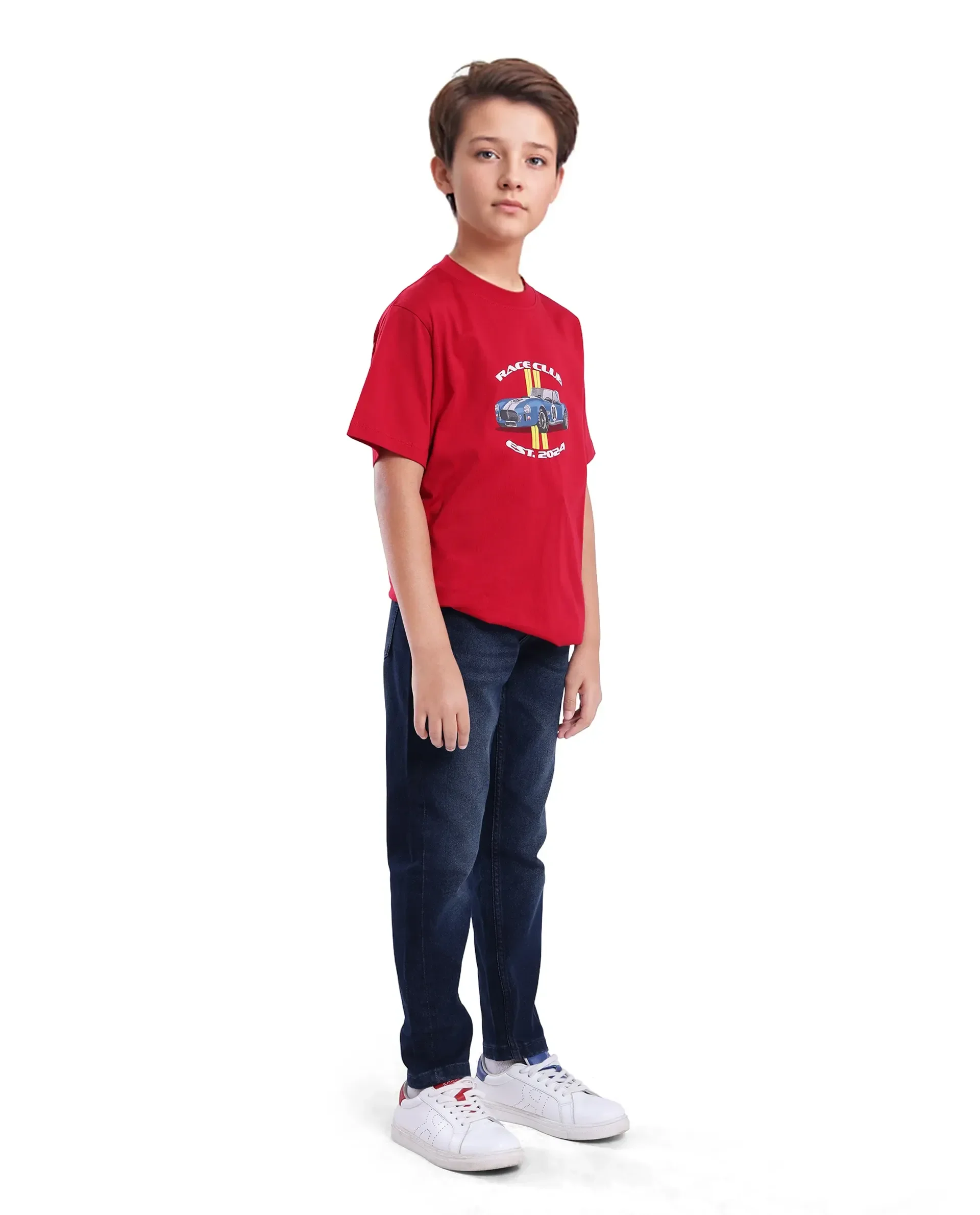 Rare Ones Kids Tobby Dark Blue Cotton Solid Button And Zip Closure Slouchy Fit Jeans - Image 4