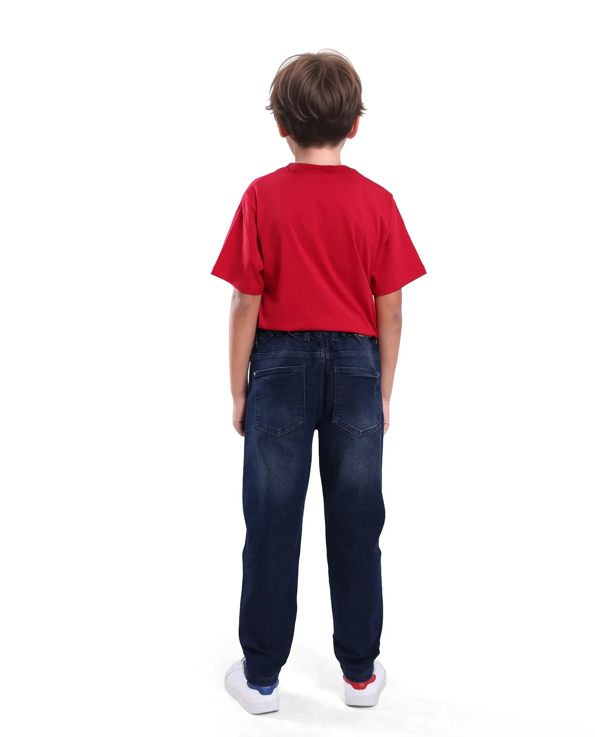 Rare Ones Kids Tobby Dark Blue Cotton Solid Button And Zip Closure Slouchy Fit Jeans - Image 5