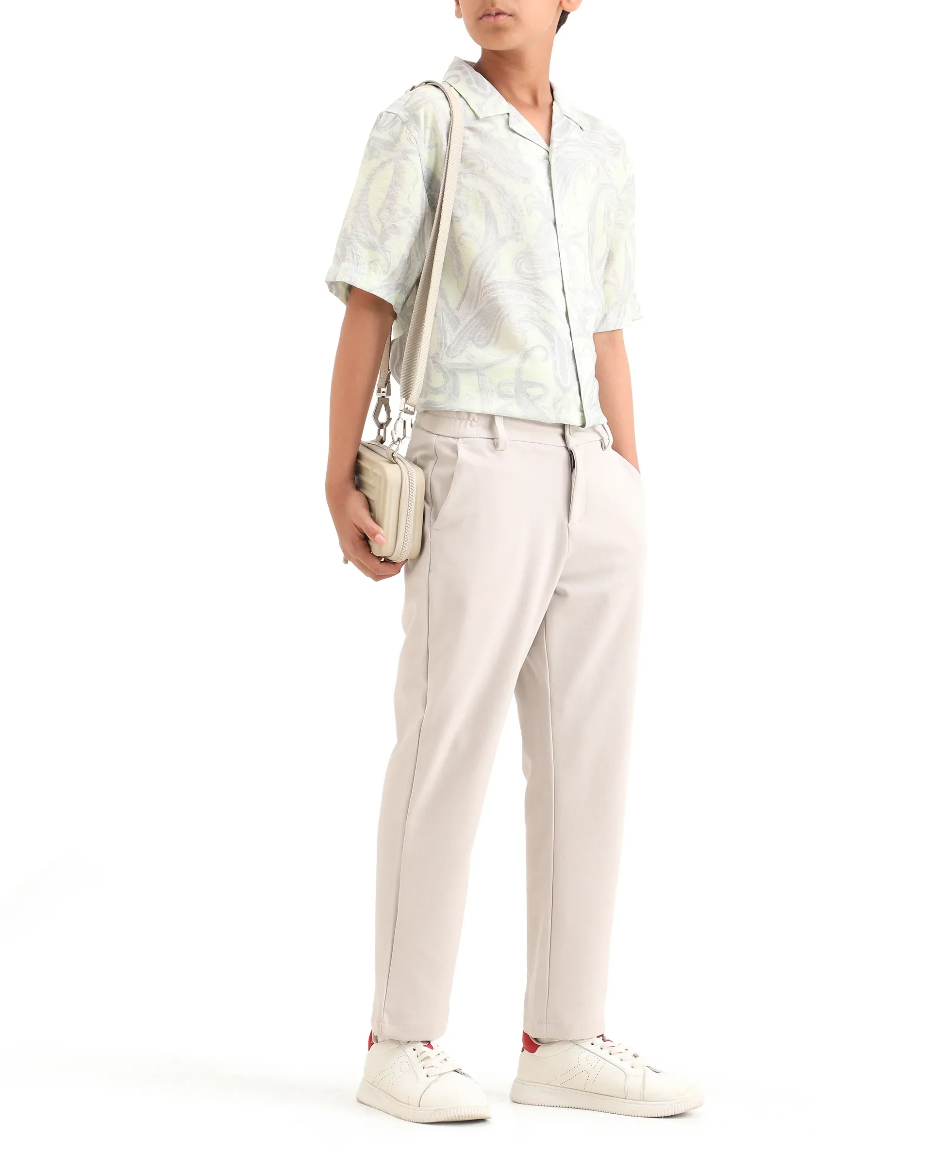 Rare Ones Kids Travo Light Beige Polyester Blend Button And Zipper Closure Plain Regular Fit Trouser - Image 3