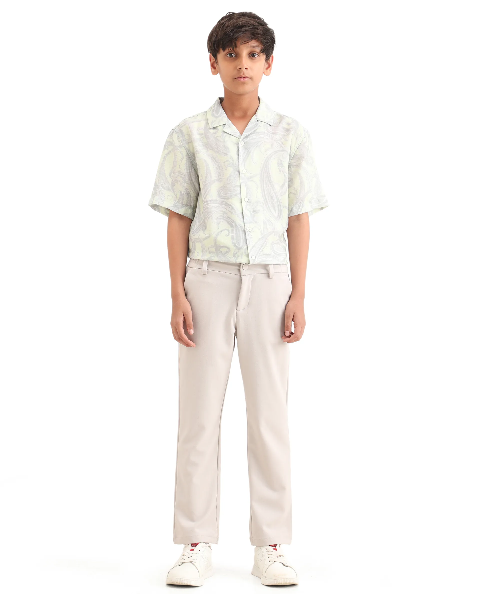Rare Ones Kids Travo Light Beige Polyester Blend Button And Zipper Closure Plain Regular Fit Trouser - Image 4