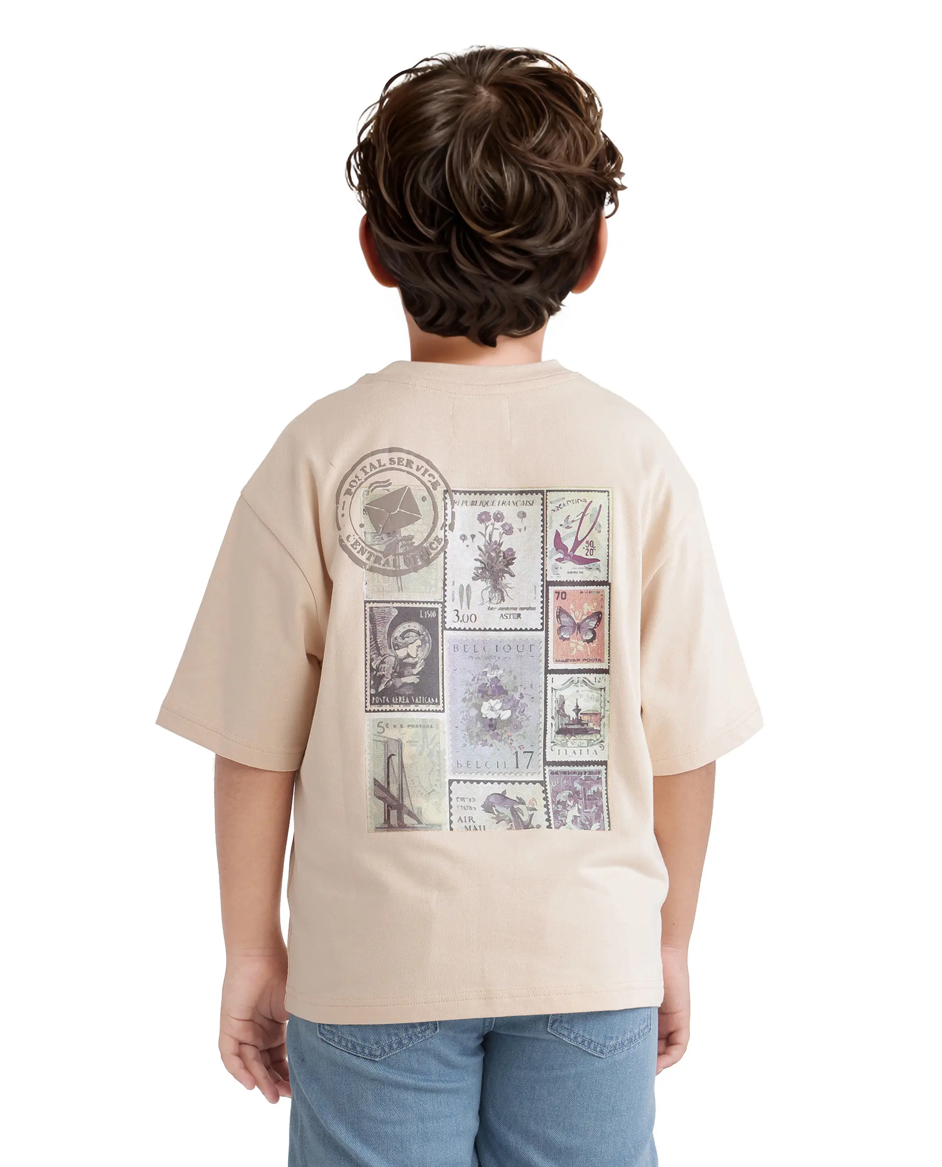 Rare Ones Kids Traw Beige Cotton Half Sleeve Crew Neck T-Shirt - Image 3