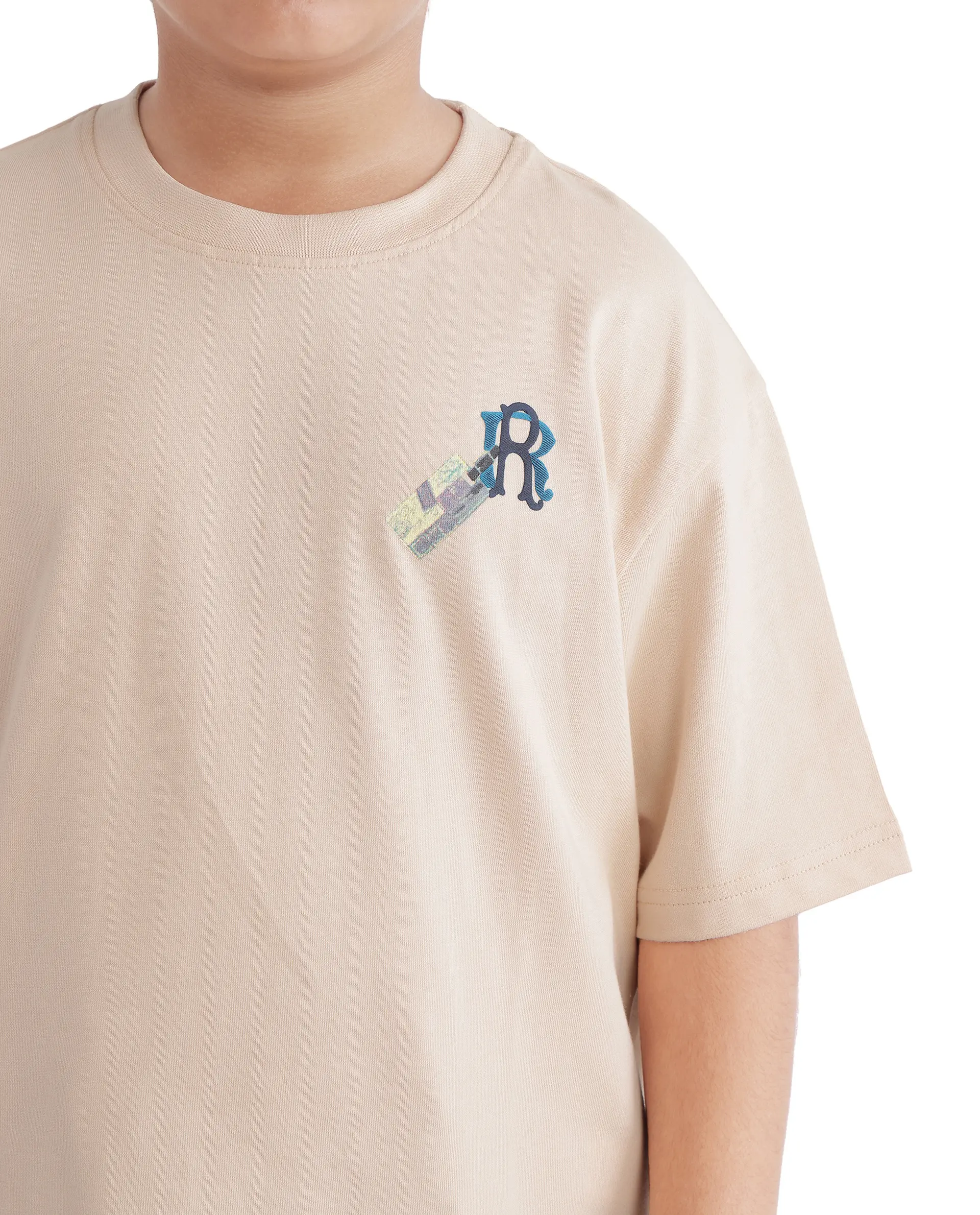 Rare Ones Kids Traw Beige Cotton Half Sleeve Crew Neck T-Shirt - Image 4