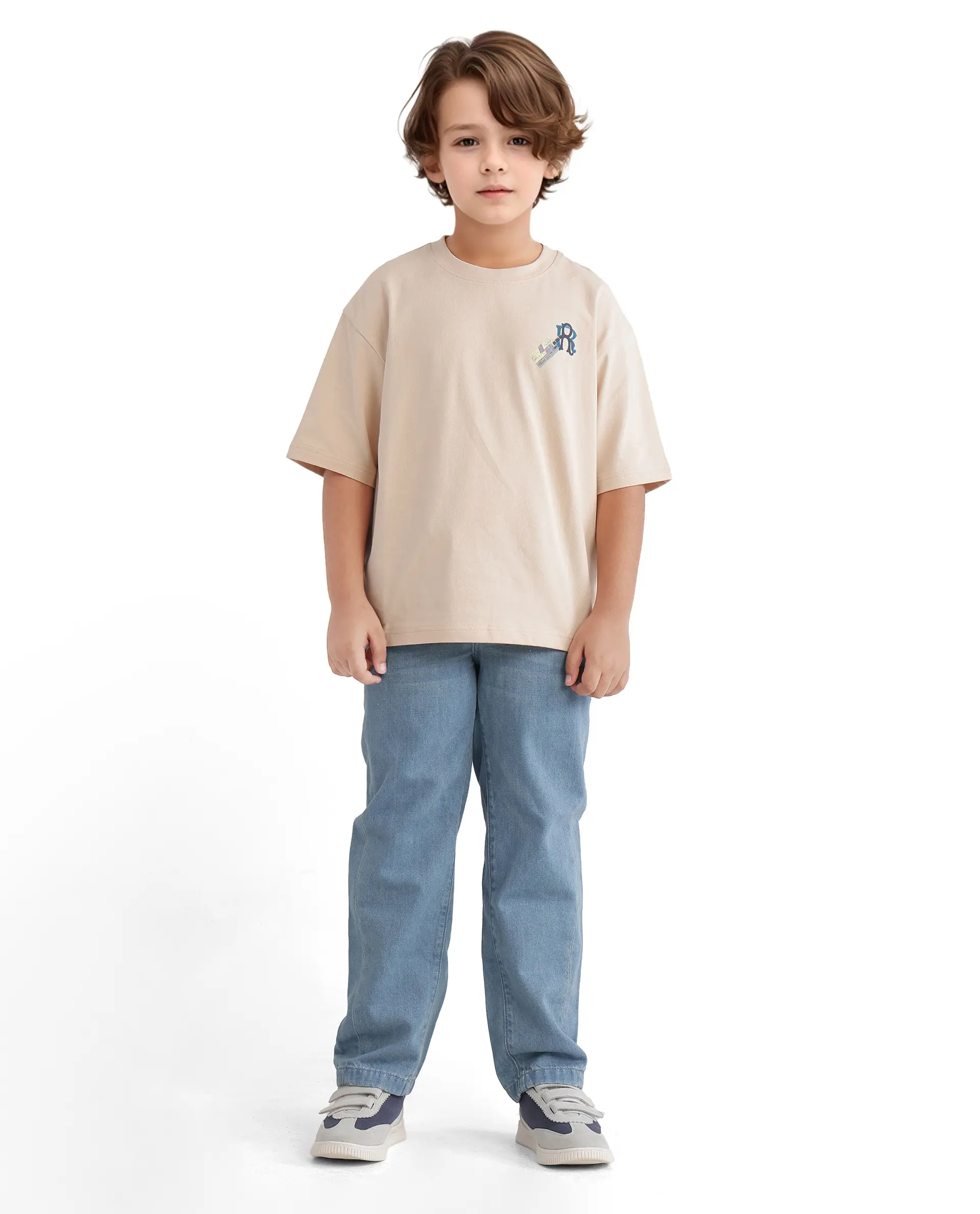 Rare Ones Kids Traw Beige Cotton Half Sleeve Crew Neck T-Shirt - Image 5