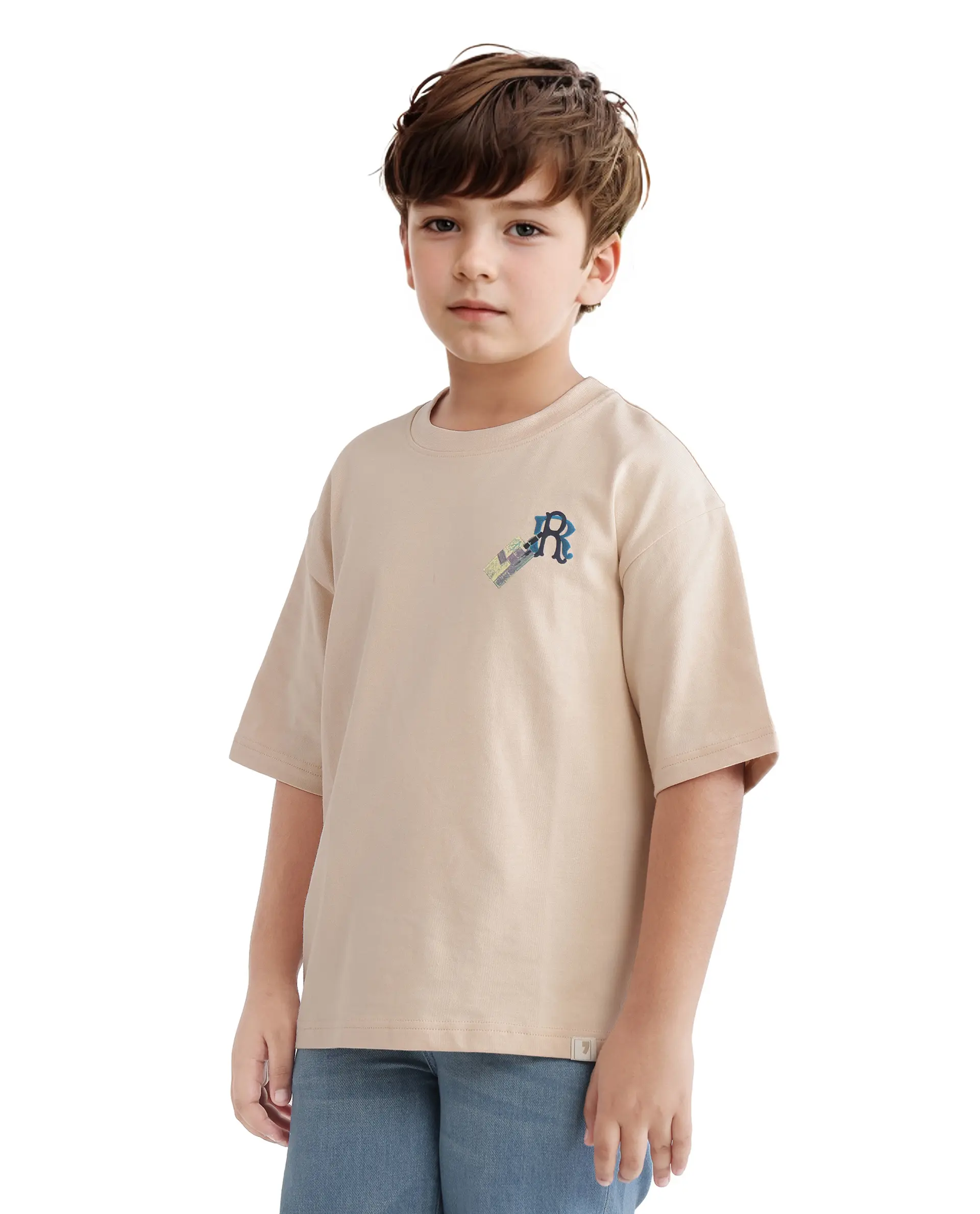 Rare Ones Kids Traw Beige Cotton Half Sleeve Crew Neck T-Shirt - Image 6