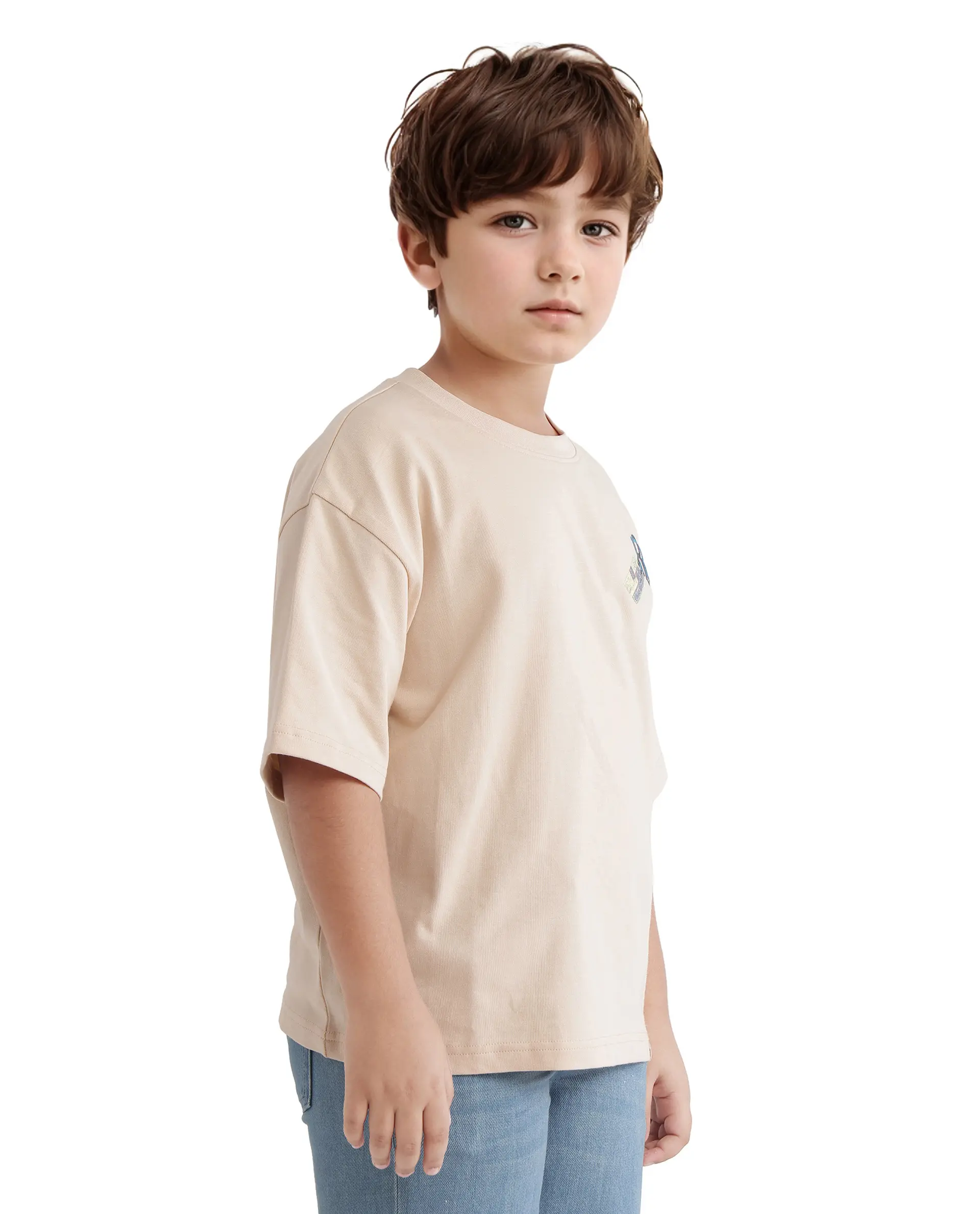 Rare Ones Kids Traw Beige Cotton Half Sleeve Crew Neck T-Shirt - Image 7