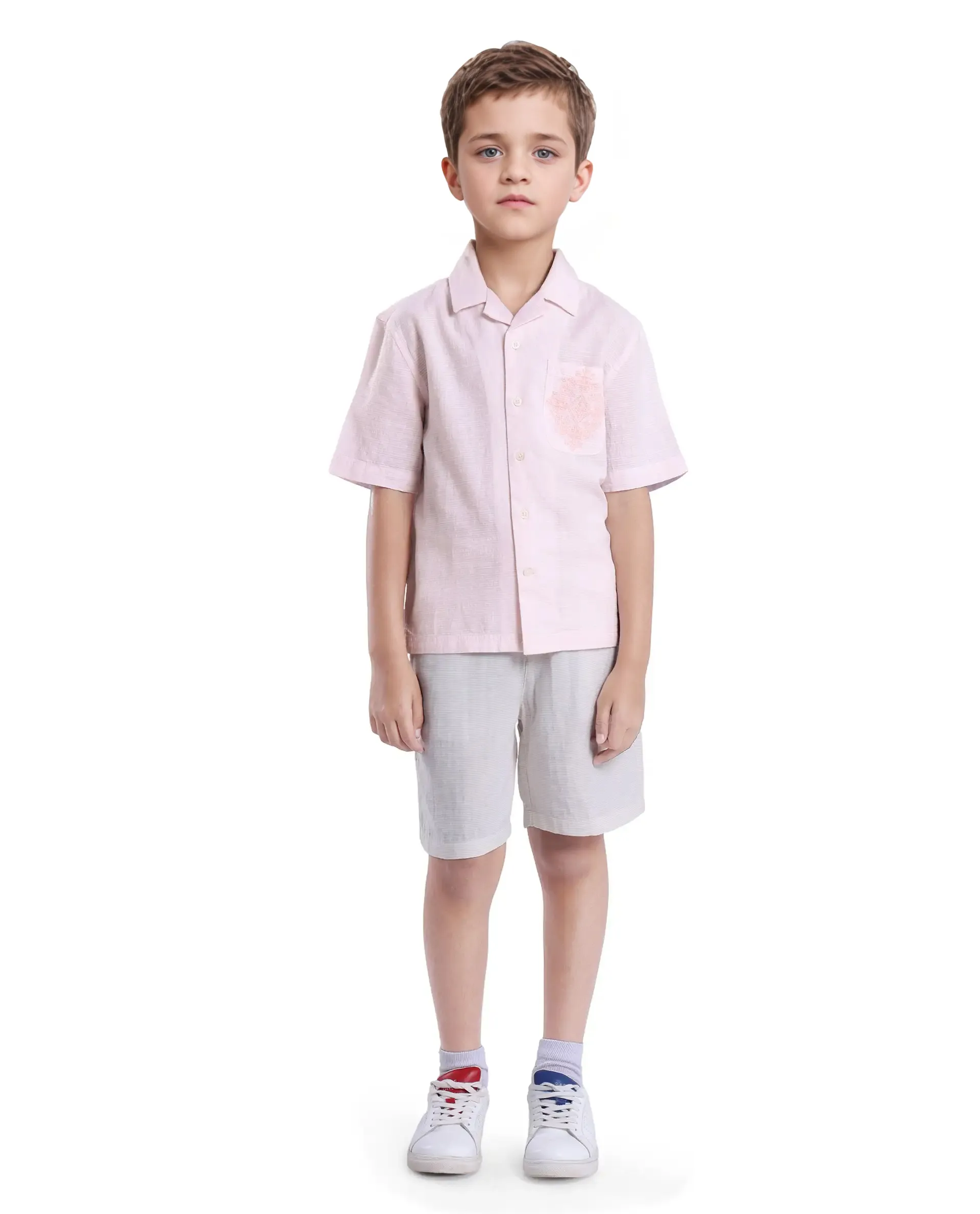 Rare Ones Kids Trok Light Pink Cotton Half Sleeve Striped Button Closure Regular Fit Shirt - Image 2