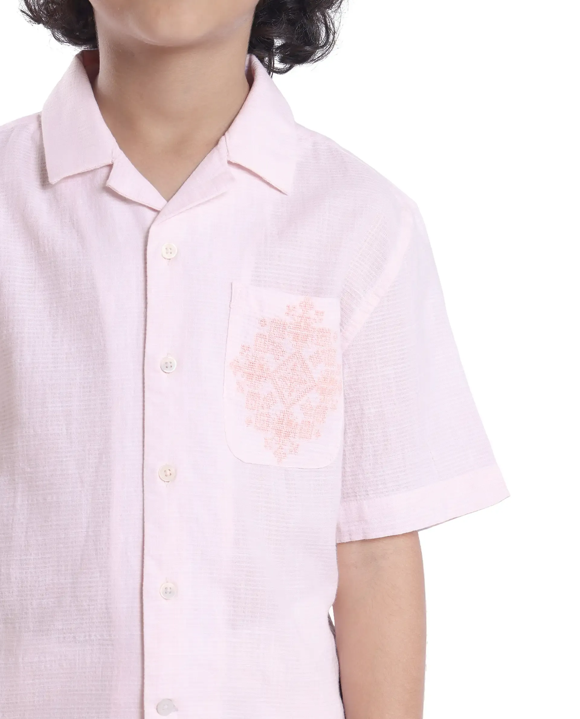 Rare Ones Kids Trok Light Pink Cotton Half Sleeve Striped Button Closure Regular Fit Shirt - Image 3