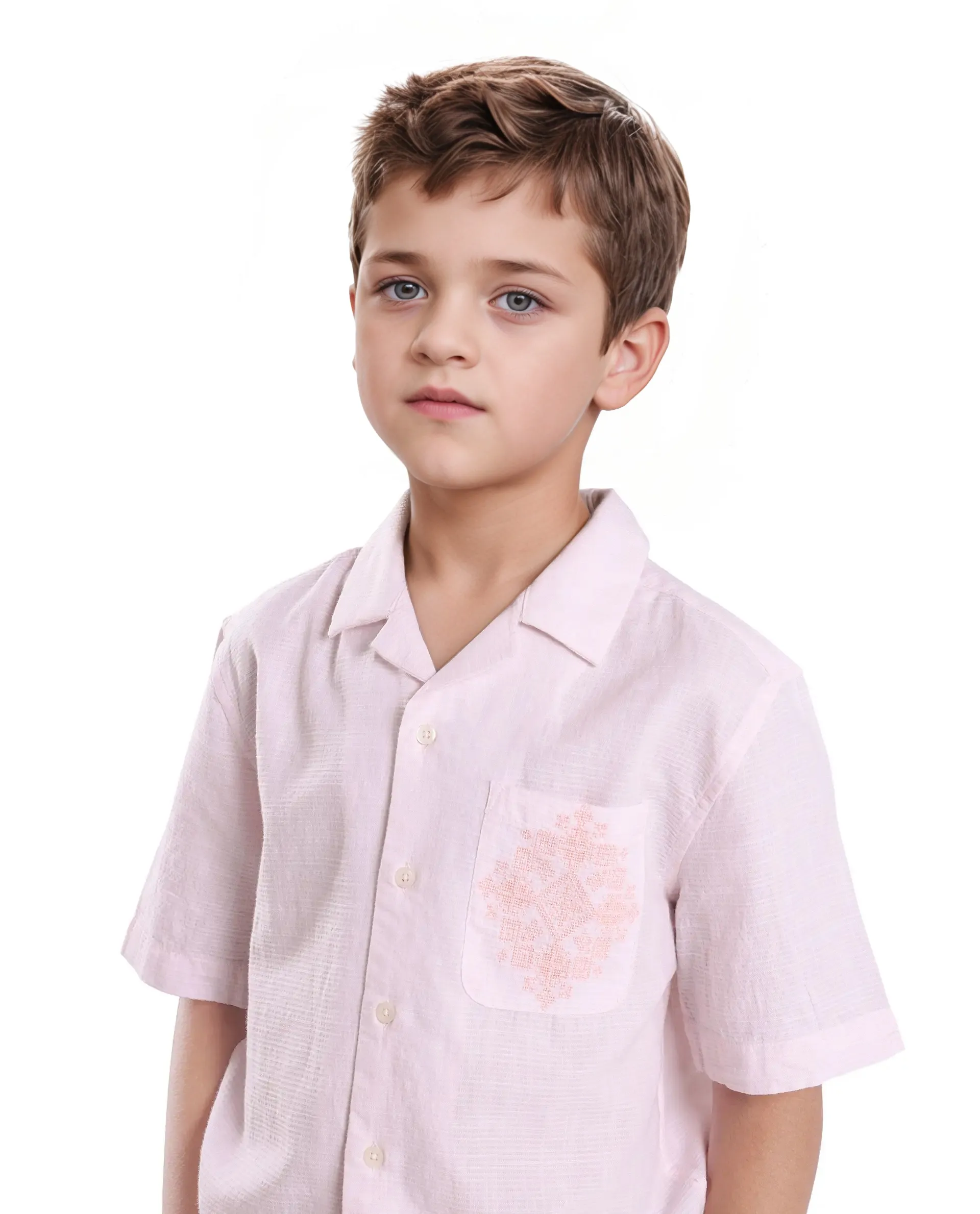 Rare Ones Kids Trok Light Pink Cotton Half Sleeve Striped Button Closure Regular Fit Shirt - Image 4