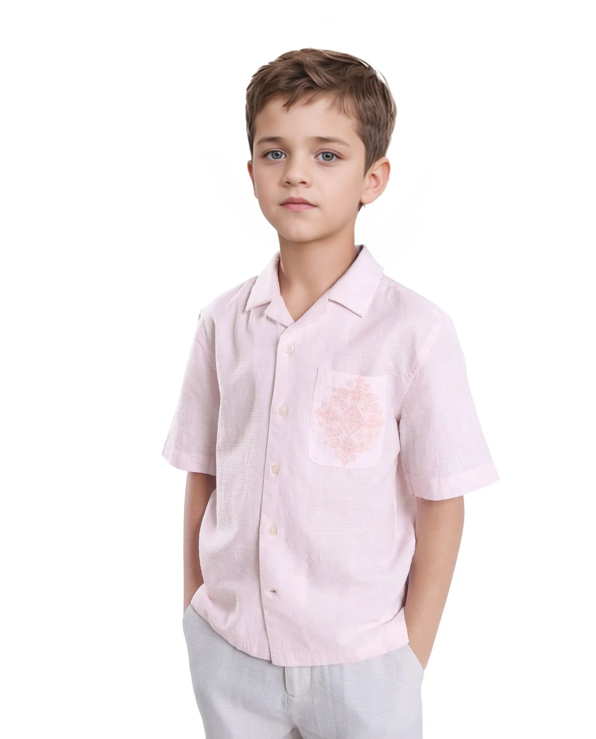 Rare Ones Kids Trok Light Pink Cotton Half Sleeve Striped Button Closure Regular Fit Shirt - Image 5