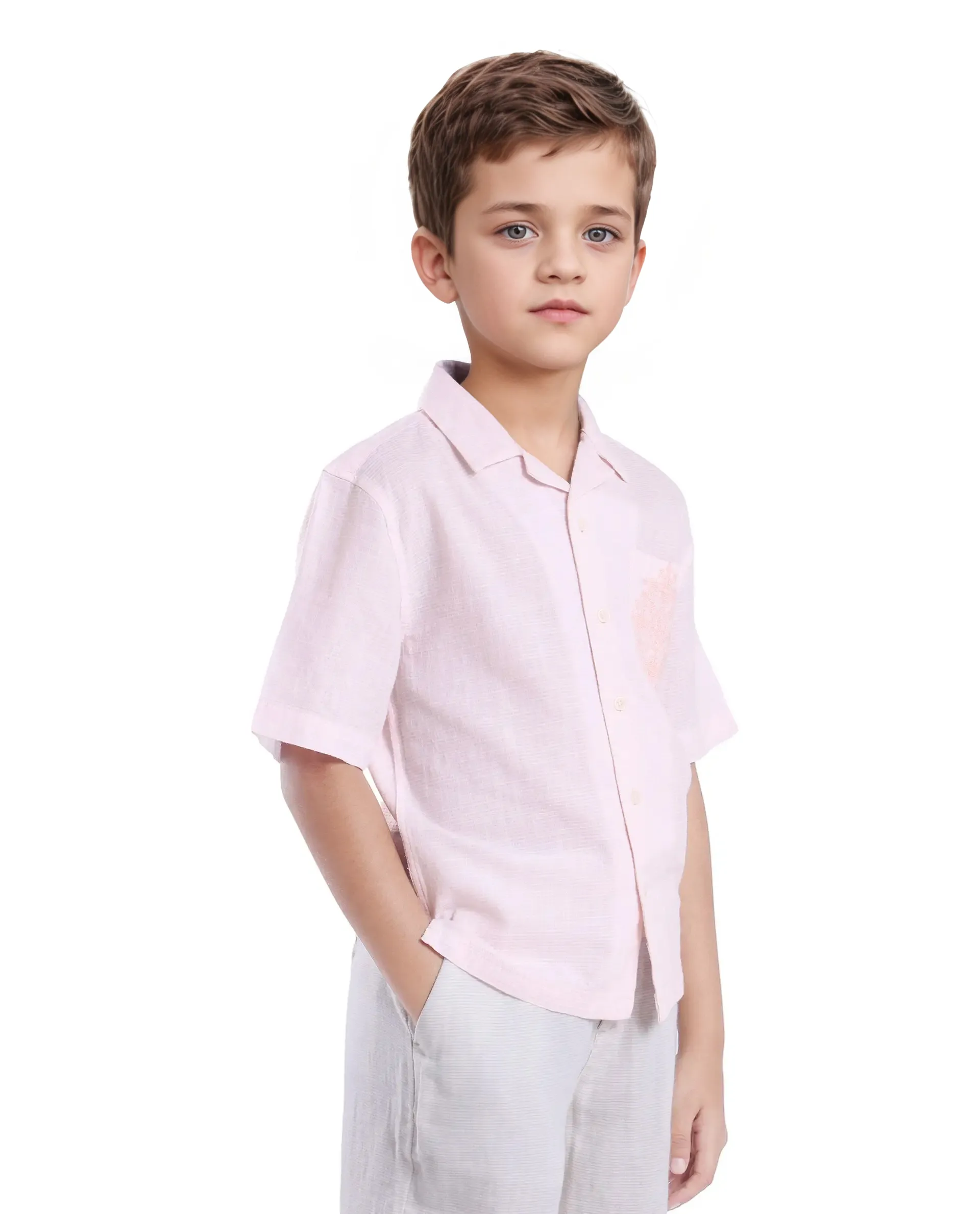 Rare Ones Kids Trok Light Pink Cotton Half Sleeve Striped Button Closure Regular Fit Shirt - Image 6
