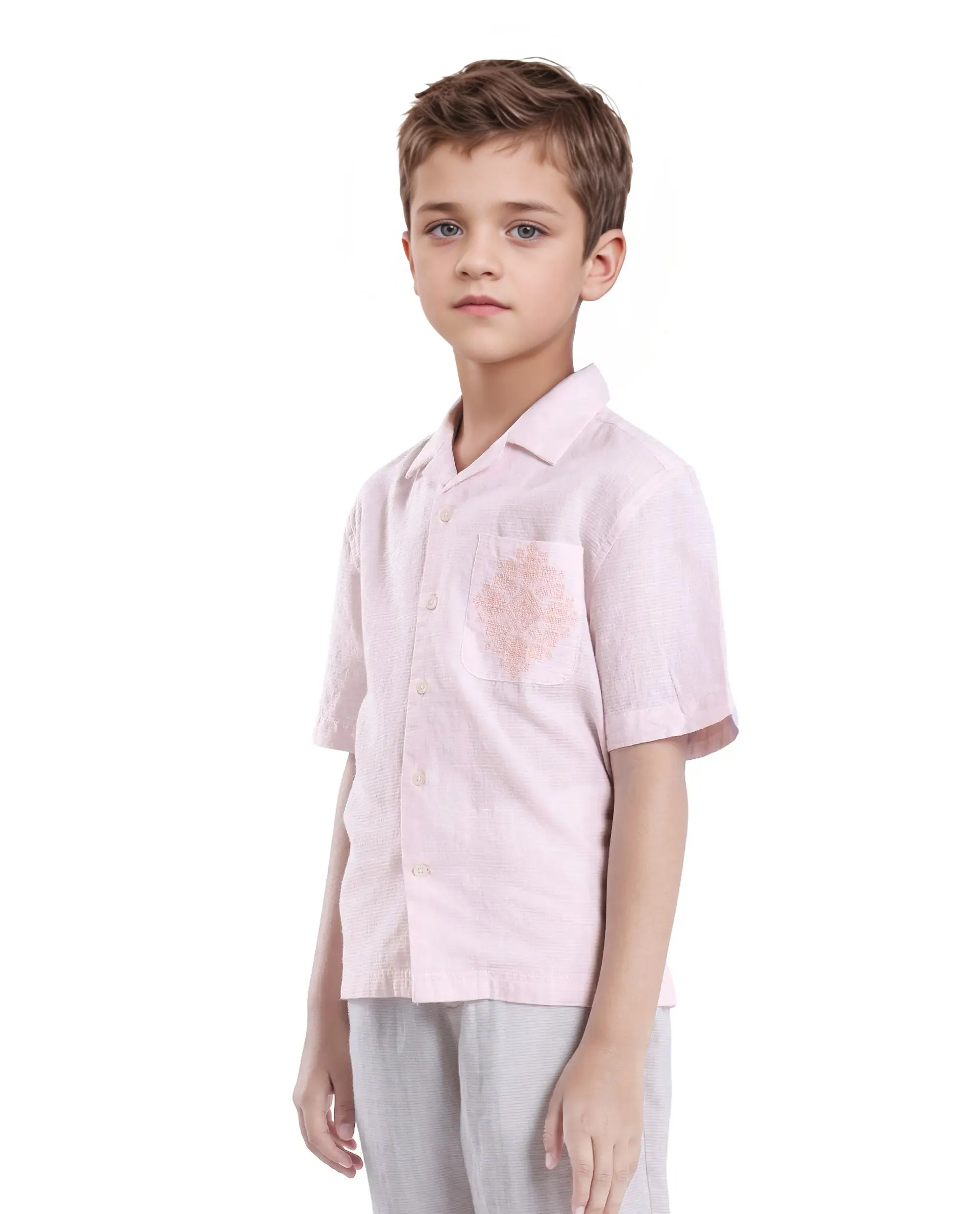 Rare Ones Kids Trok Light Pink Cotton Half Sleeve Striped Button Closure Regular Fit Shirt - Image 7