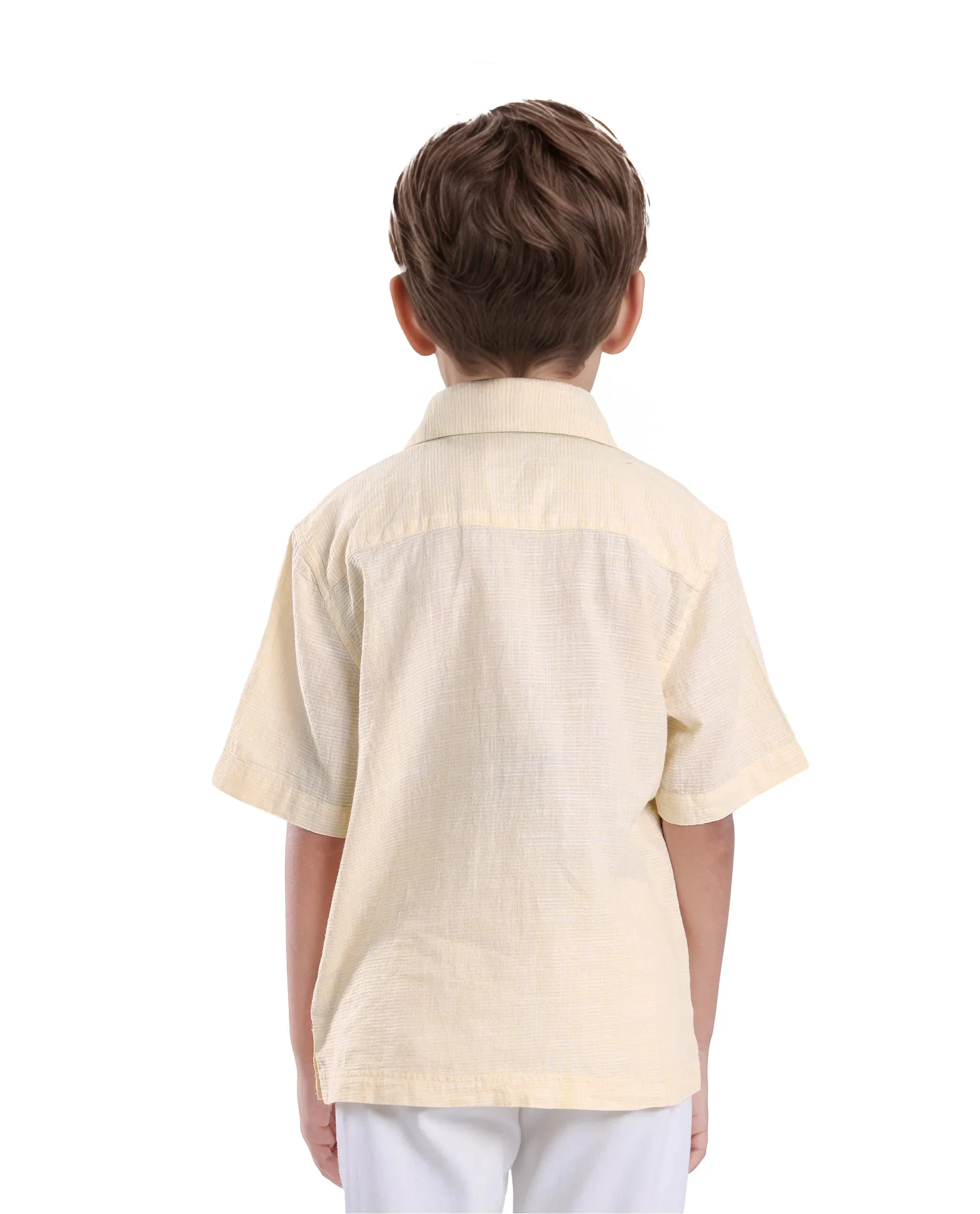 Rare Ones Kids Trok Light Yellow Cotton Half Sleeve Embroidered Button Closure Regular Fit Shirt - Image 7