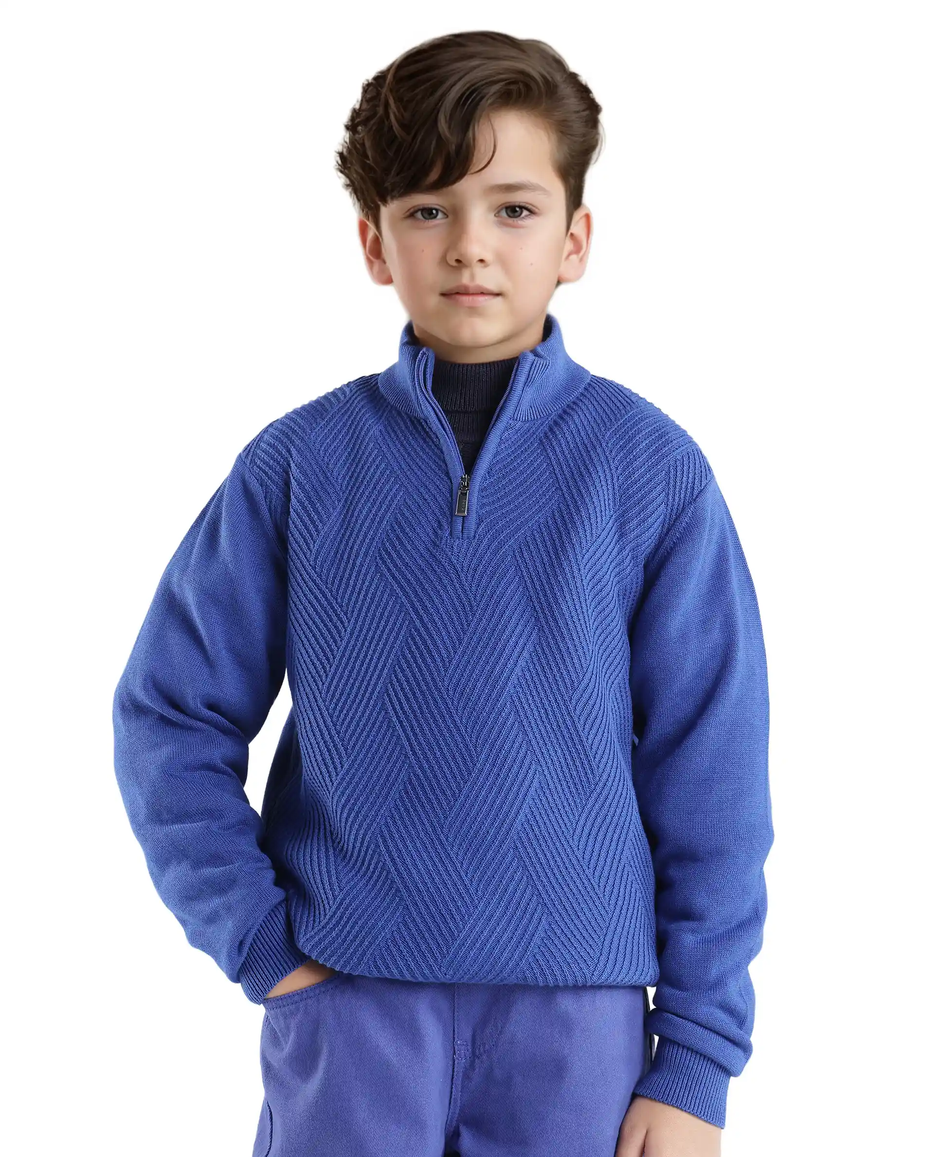 Rare Ones Kids Tron Blue Cotton Full Sleeve Zipper Regular Fit Sweater - Image 7