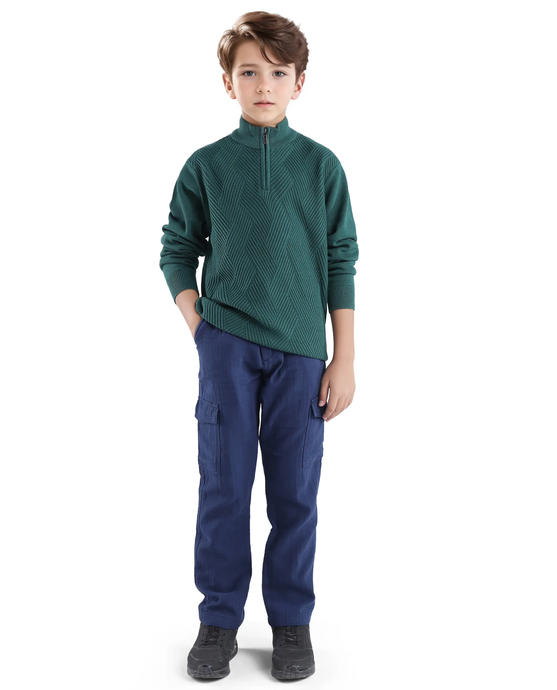 Rare Ones Kids Tron Dark Green Cotton Full Sleeve Zipper Regular Fit Sweater - Image 2