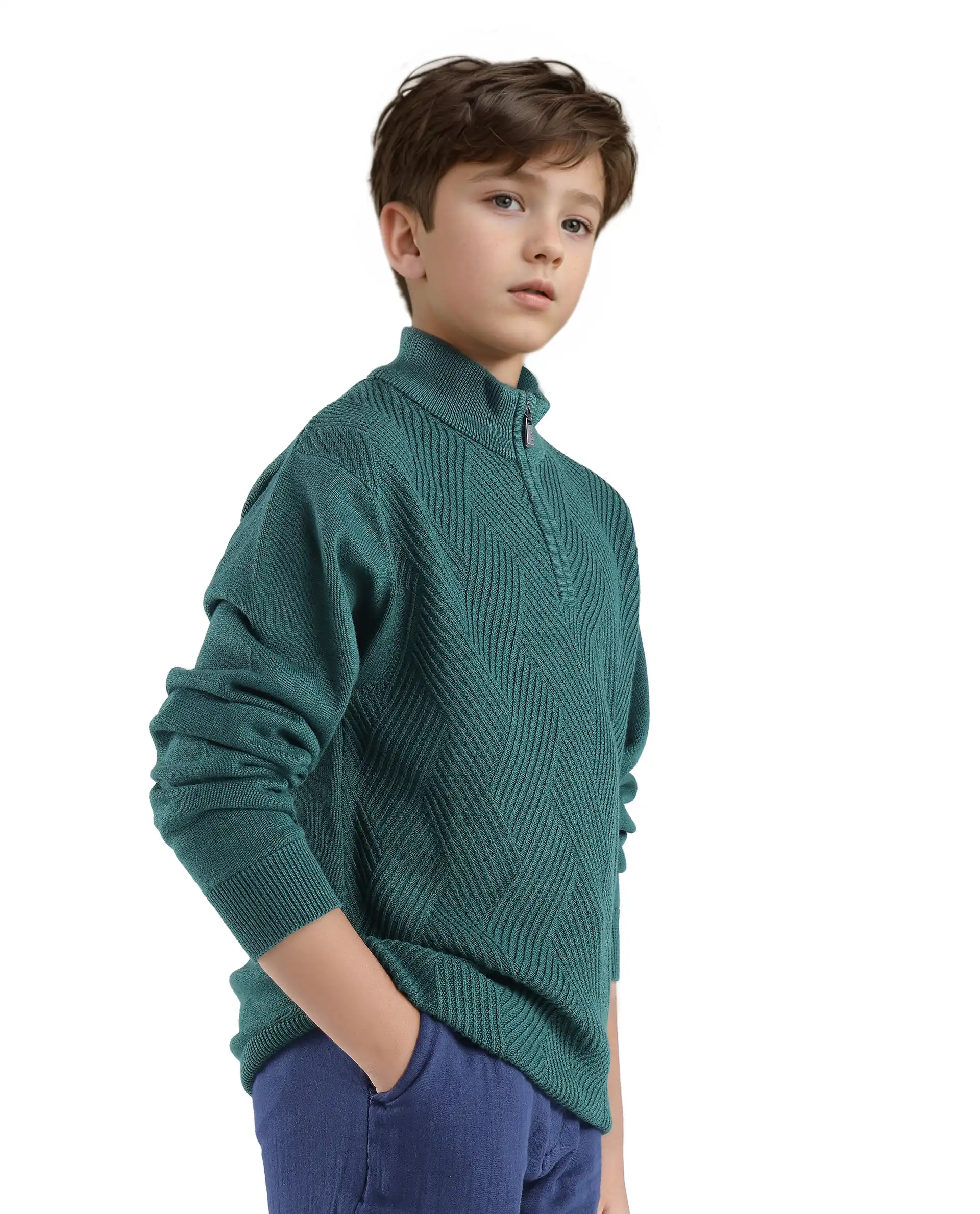 Rare Ones Kids Tron Dark Green Cotton Full Sleeve Zipper Regular Fit Sweater - Image 3
