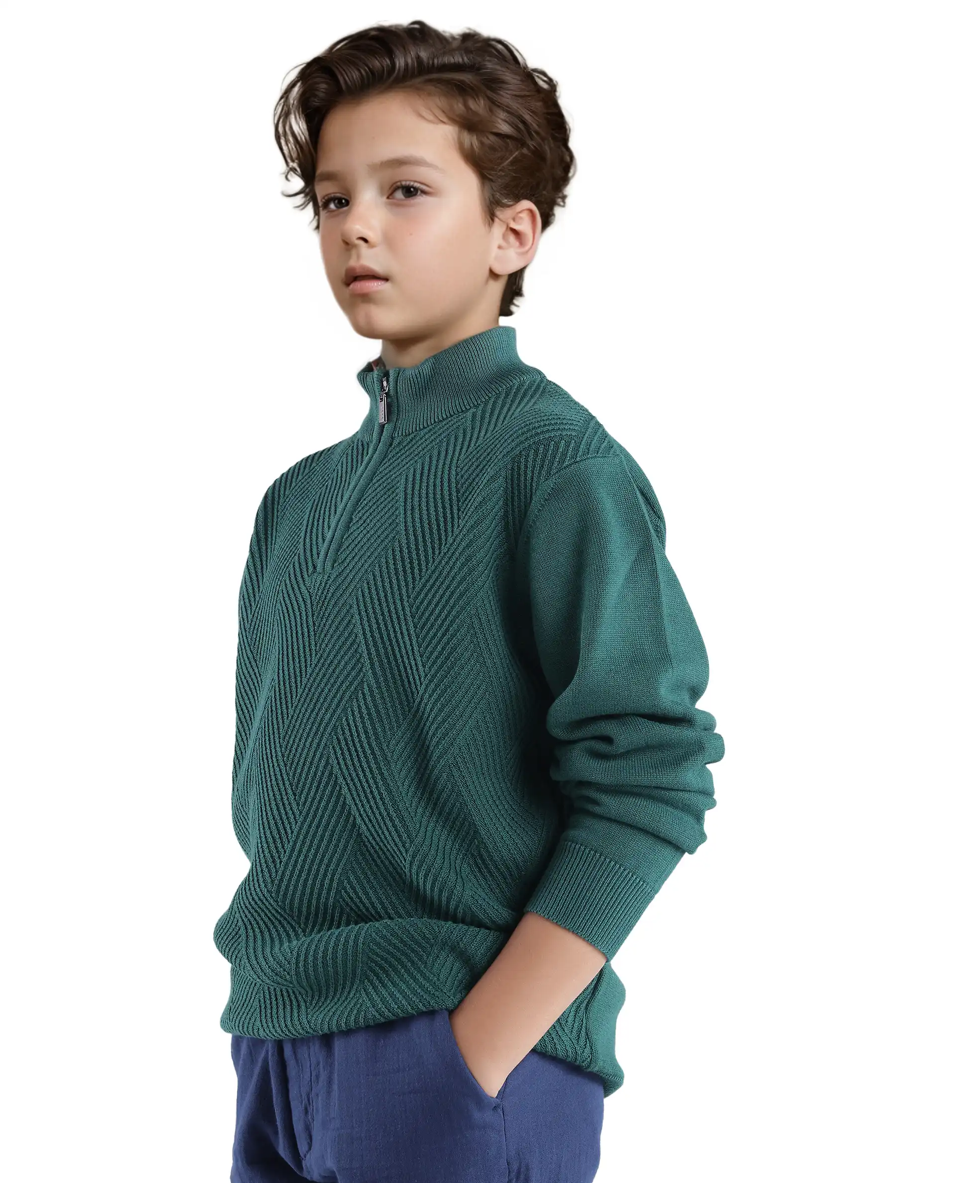 Rare Ones Kids Tron Dark Green Cotton Full Sleeve Zipper Regular Fit Sweater - Image 4