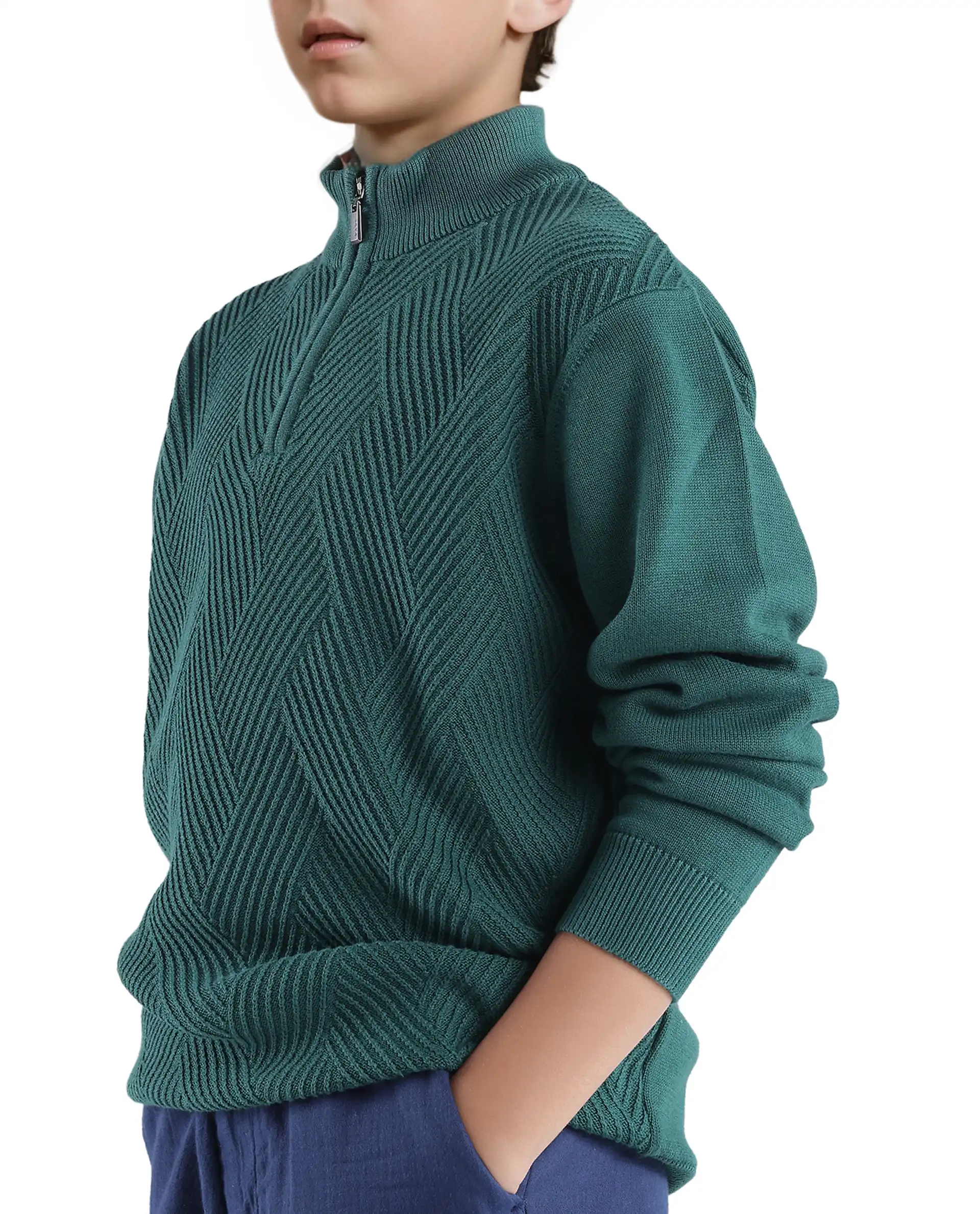 Rare Ones Kids Tron Dark Green Cotton Full Sleeve Zipper Regular Fit Sweater - Image 6