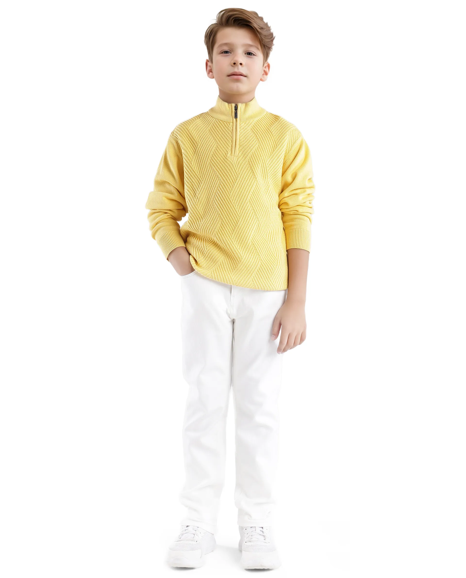 Rare Ones Kids Tron Yellow Cotton Full Sleeve Zipper Regular Fit Sweater - Image 4