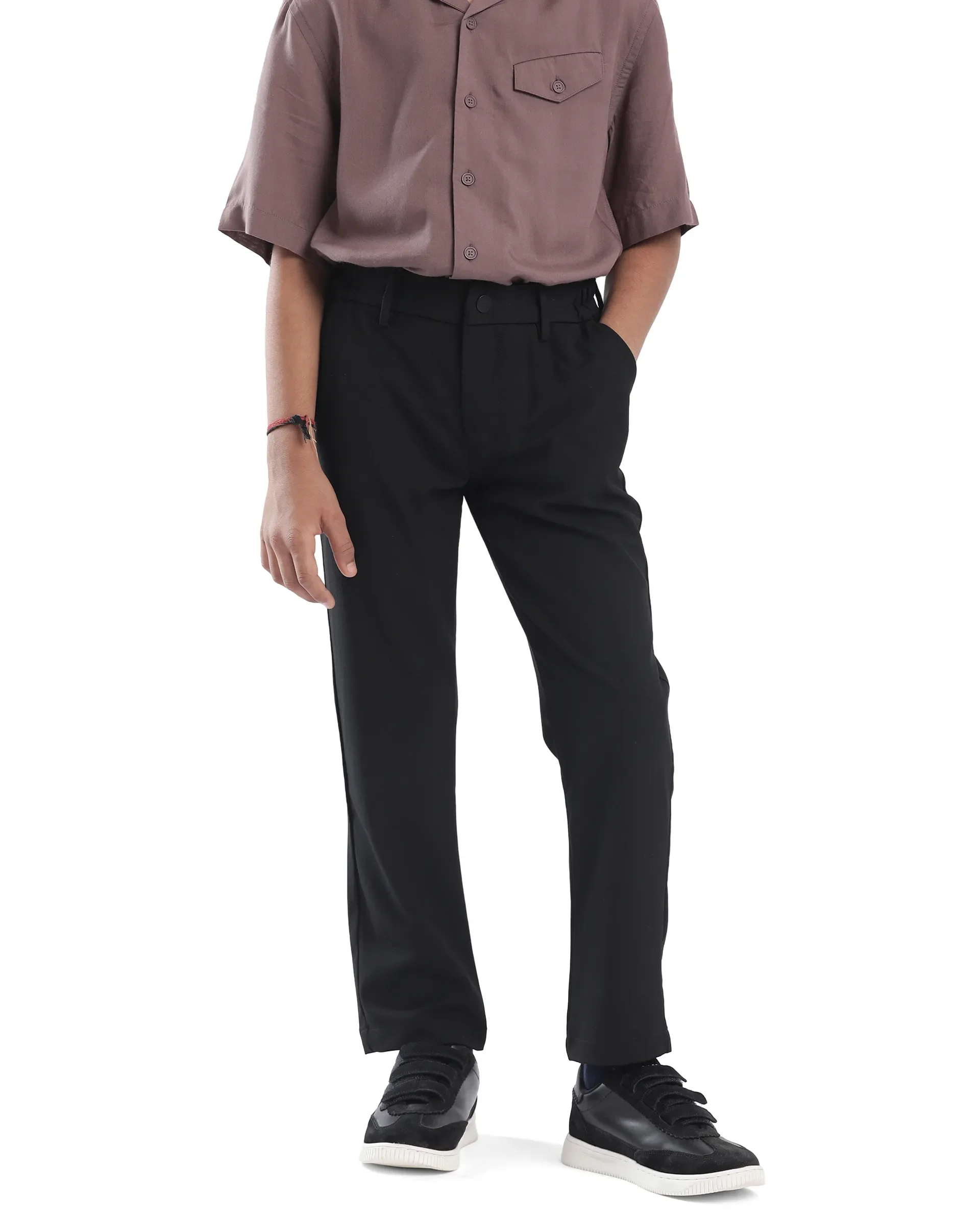 Rare Ones Kids Trove Black Polyester Blend Regular Fit Solid Trouser - Image 2