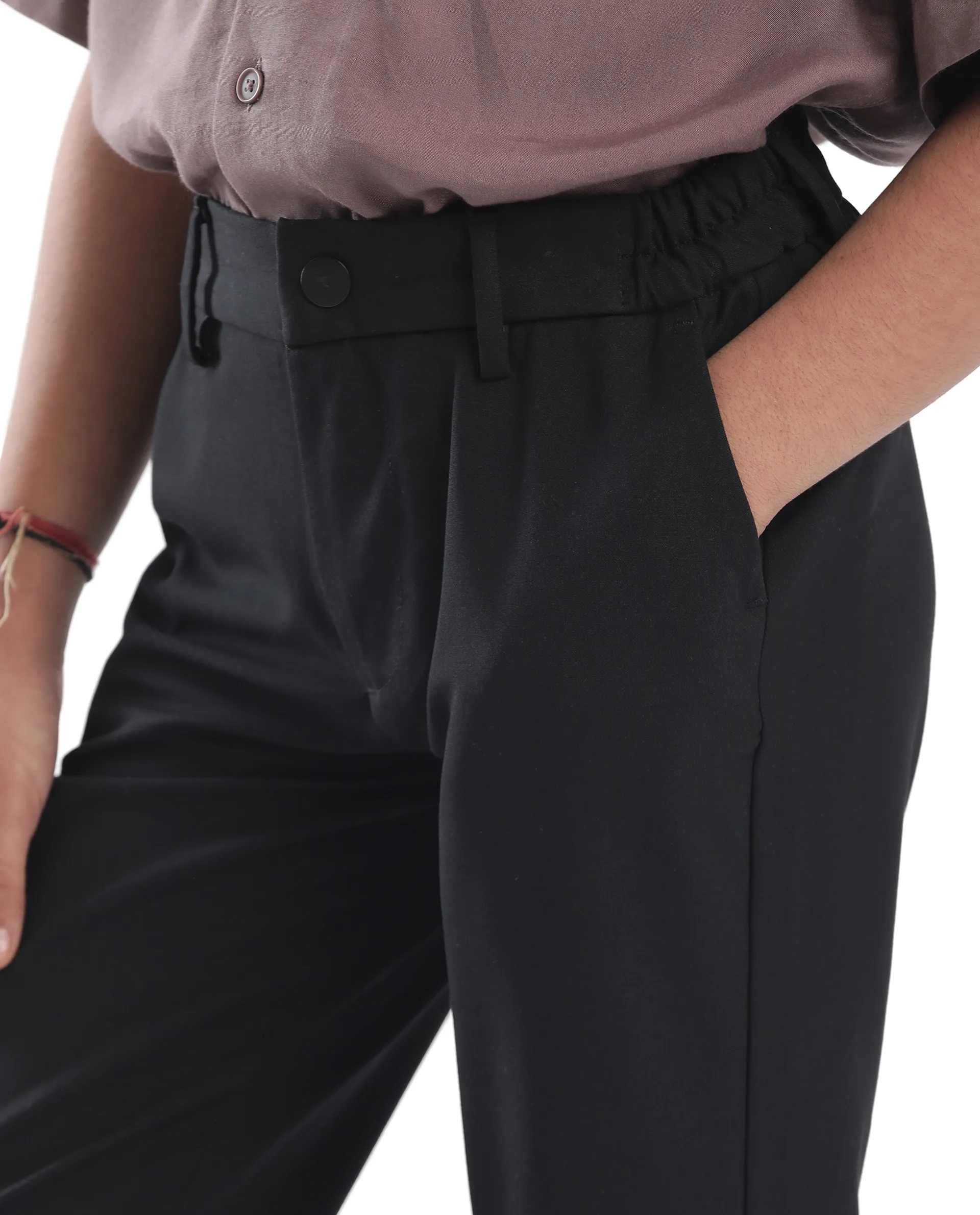 Rare Ones Kids Trove Black Polyester Blend Regular Fit Solid Trouser - Image 3