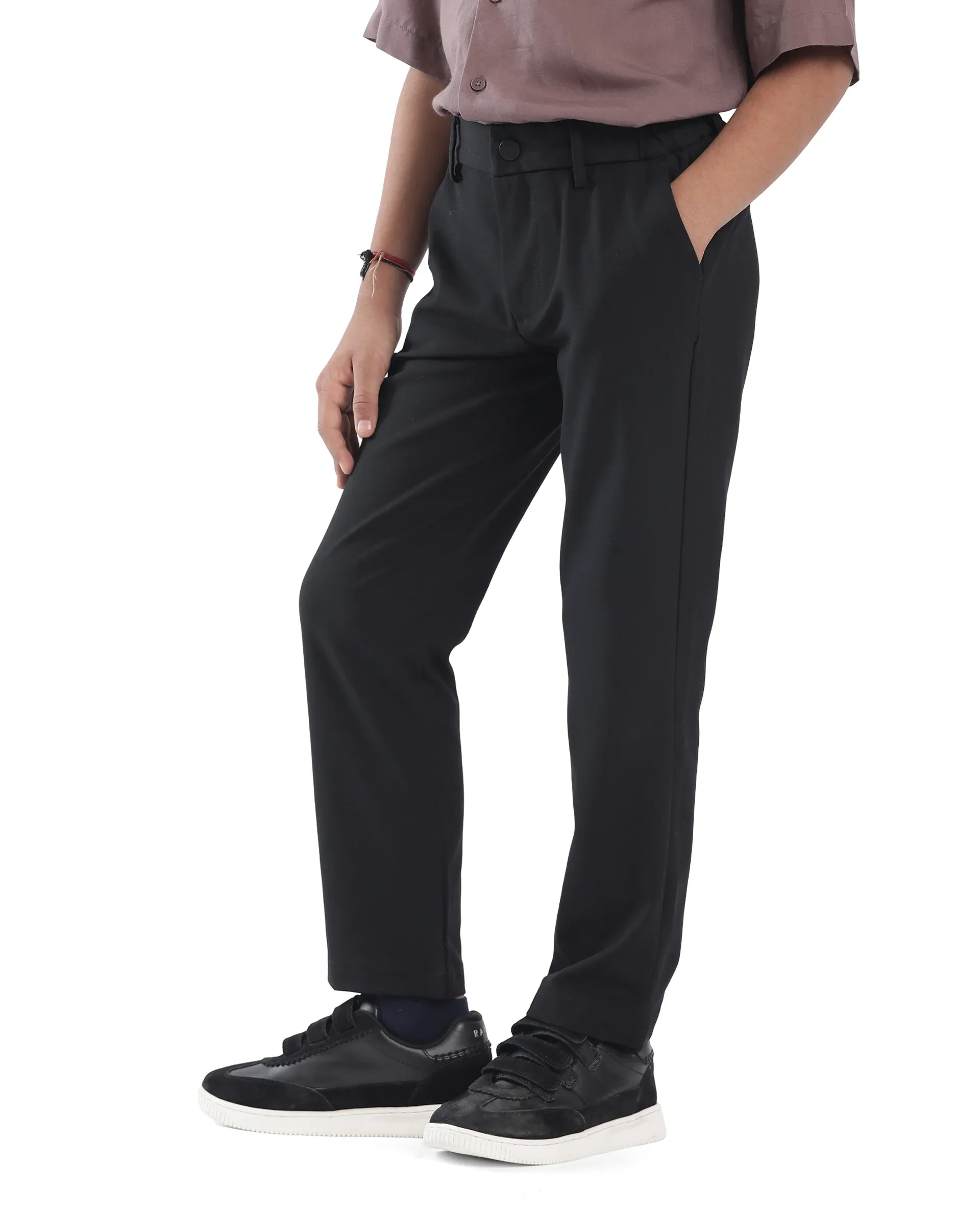 Rare Ones Kids Trove Black Polyester Blend Regular Fit Solid Trouser - Image 4