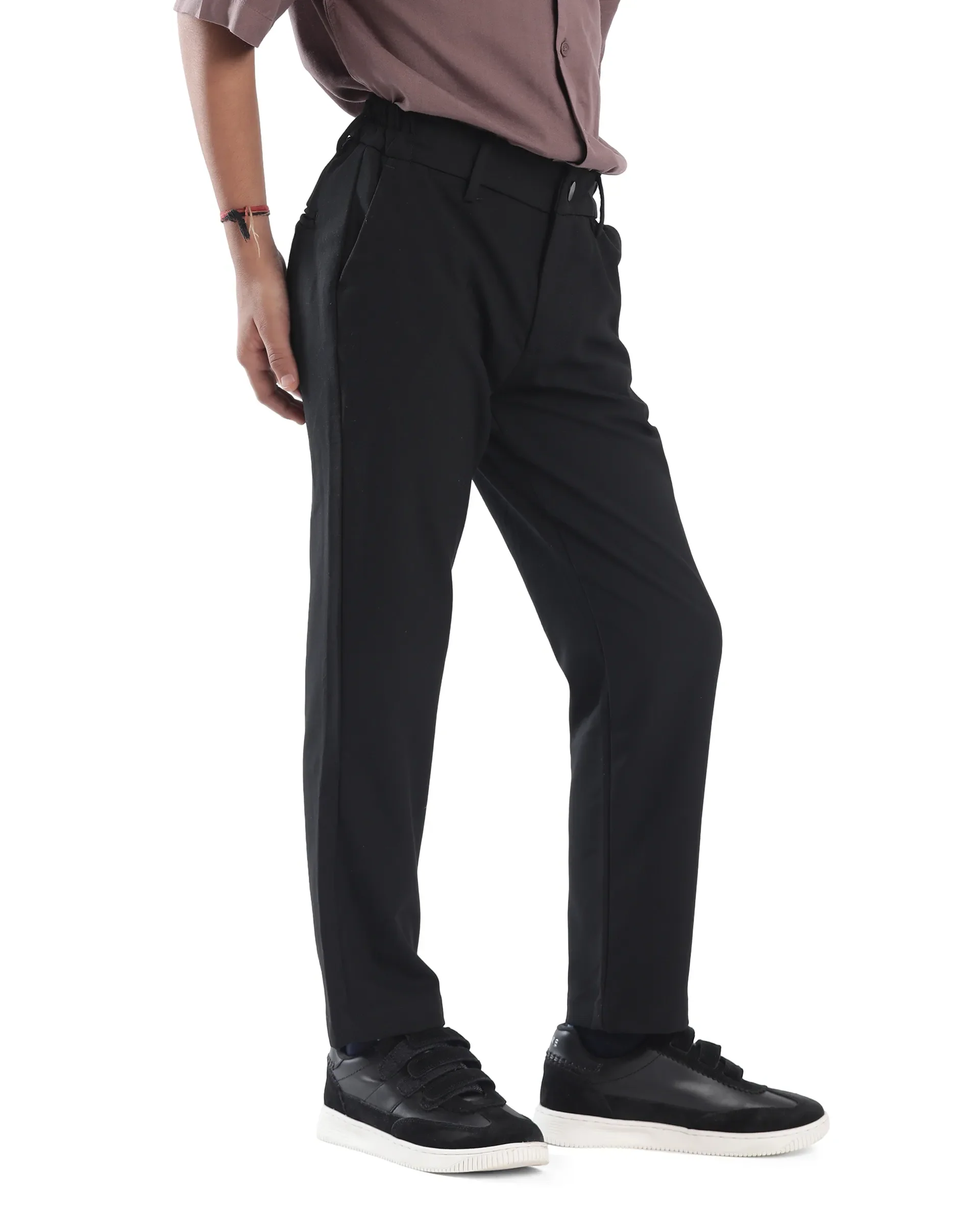 Rare Ones Kids Trove Black Polyester Blend Regular Fit Solid Trouser - Image 5