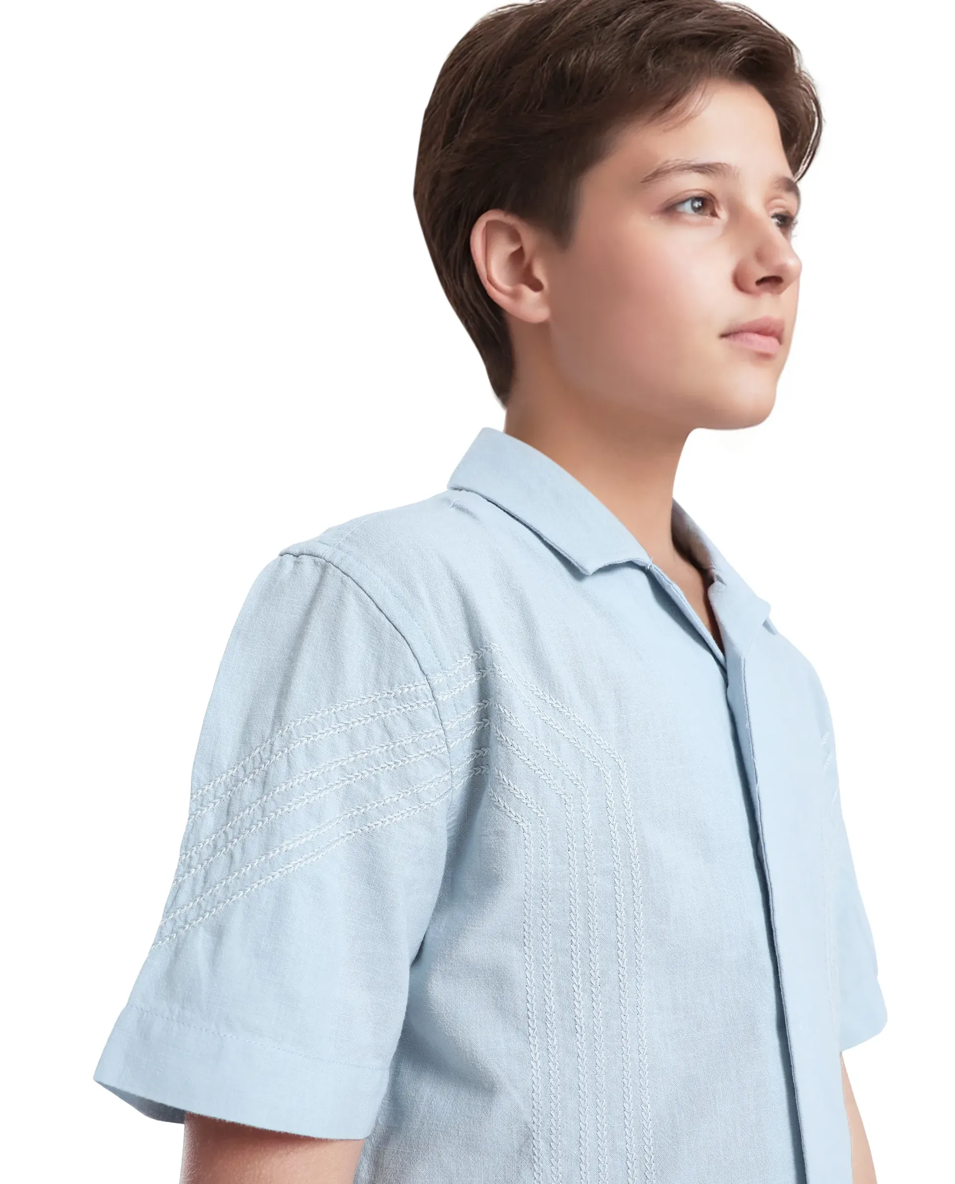 Rare Ones Kids Uno Blue Cotton Blend Half Sleeve Solid Button Closure Regular Fit Shirt