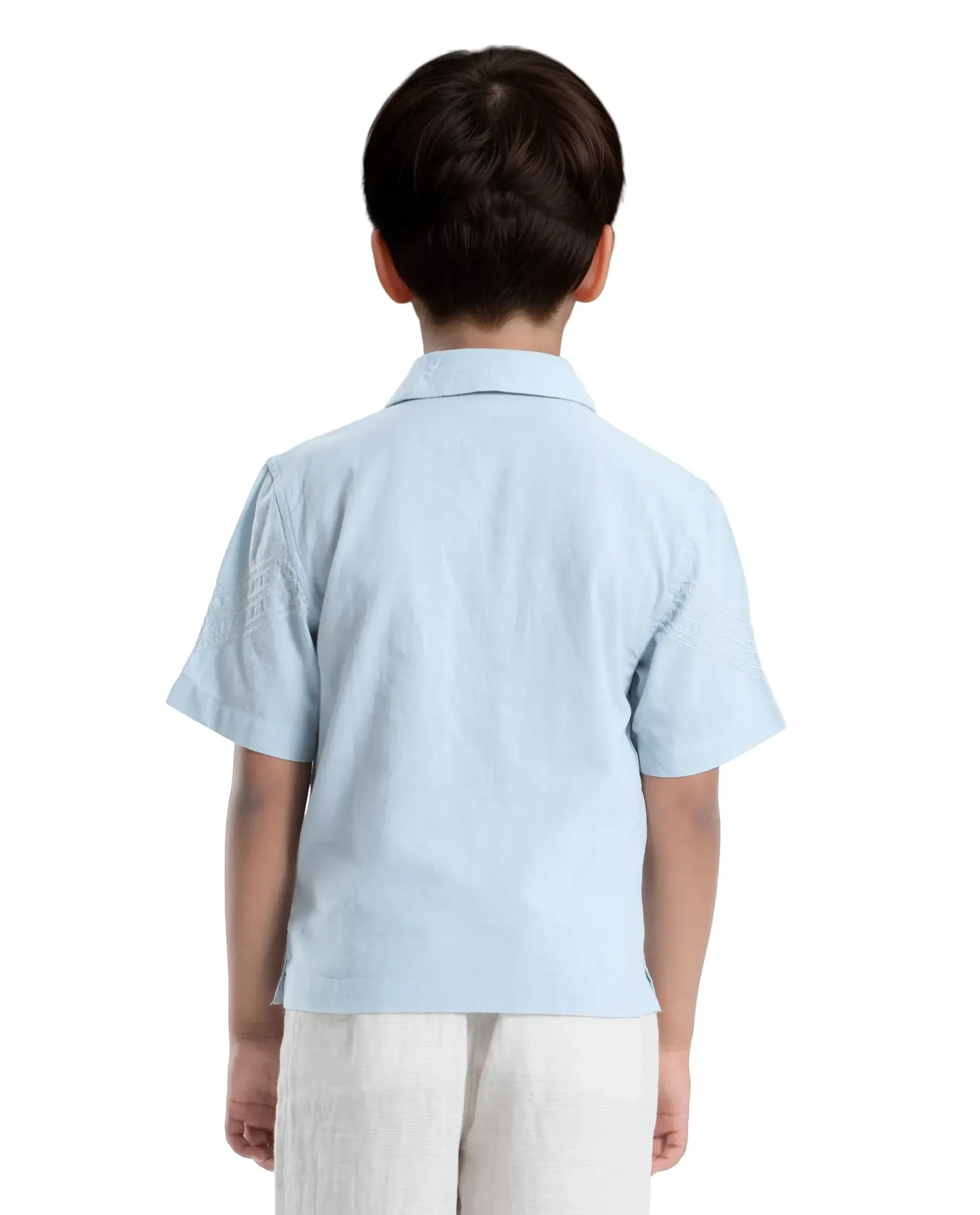 Rare Ones Kids Uno Blue Cotton Blend Half Sleeve Solid Button Closure Regular Fit Shirt - Image 7