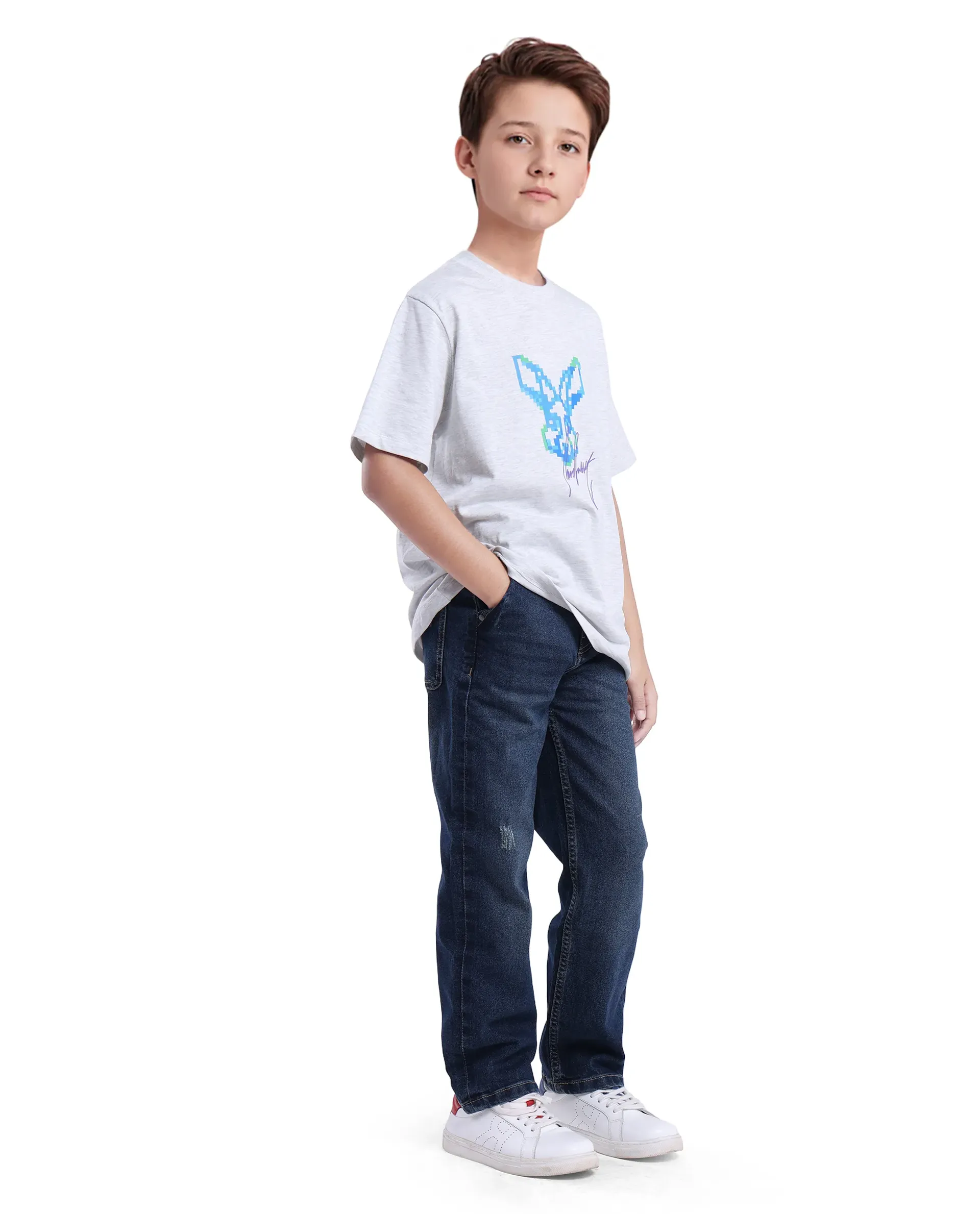 Rare Ones Kids Vail Dark Blue Cotton Solid Button And Zip Closure Wide Leg Fit Jeans - Image 4