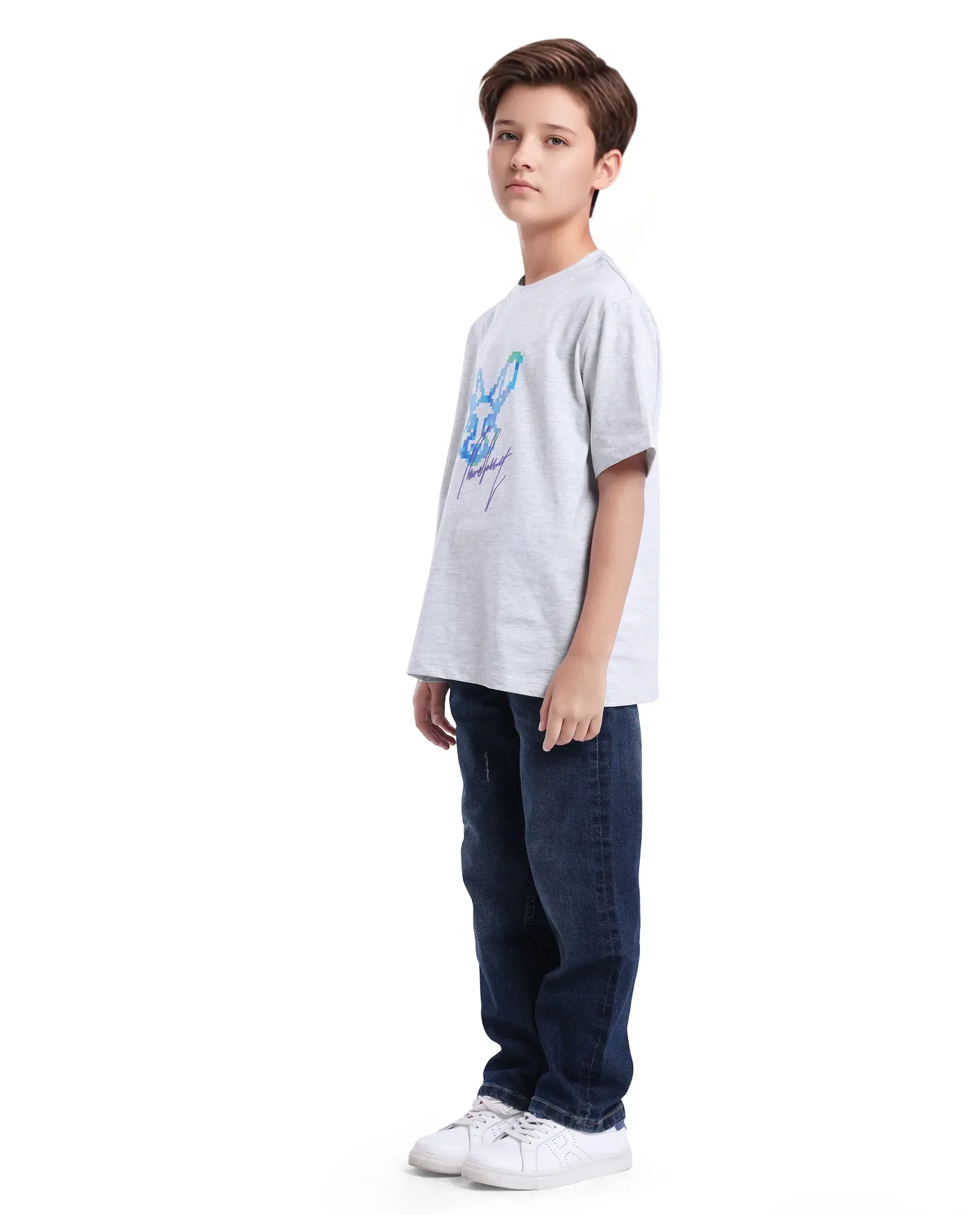 Rare Ones Kids Vail Dark Blue Cotton Solid Button And Zip Closure Wide Leg Fit Jeans - Image 5