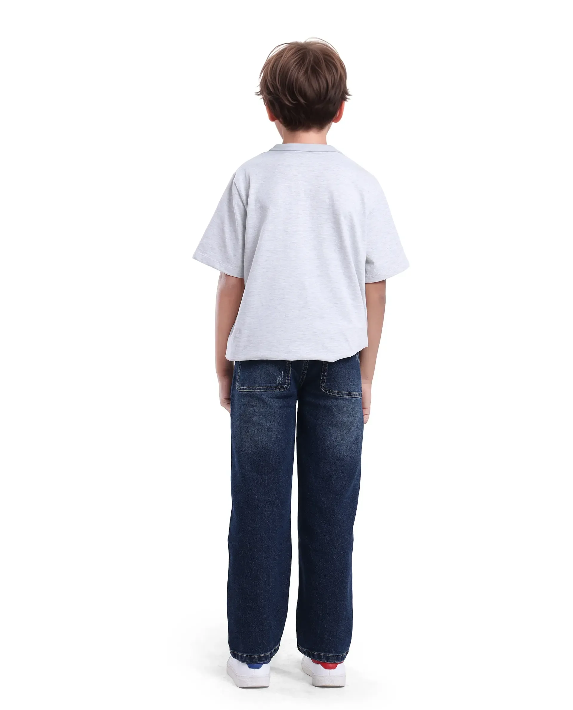 Rare Ones Kids Vail Dark Blue Cotton Solid Button And Zip Closure Wide Leg Fit Jeans - Image 6