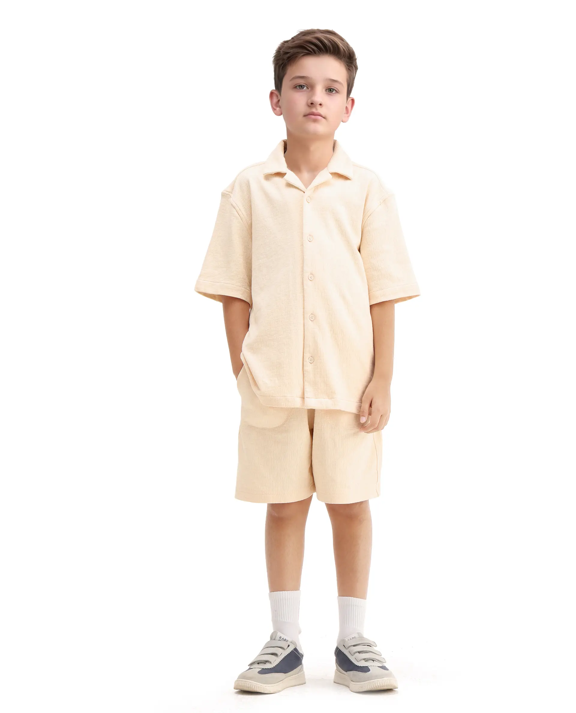 Rare Ones Kids Vask Beige Cotton Solid Button Closure Regular Fit Shirt - Image 2