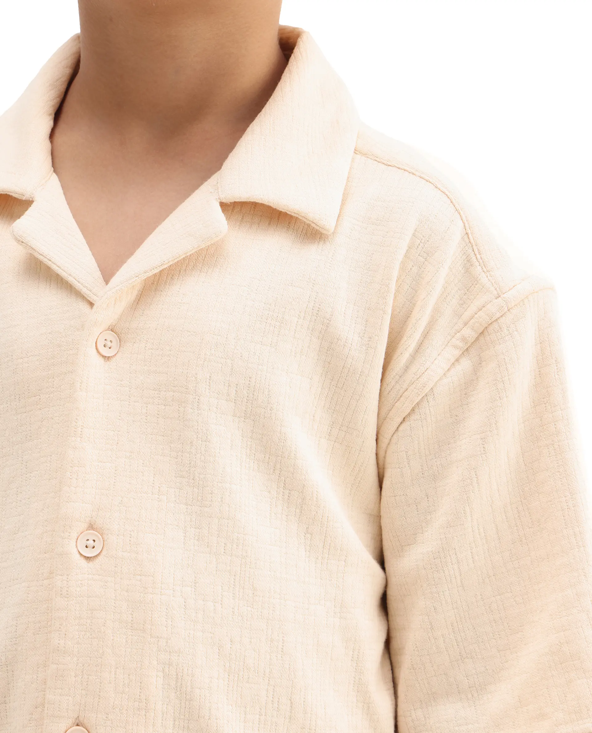 Rare Ones Kids Vask Beige Cotton Solid Button Closure Regular Fit Shirt - Image 3