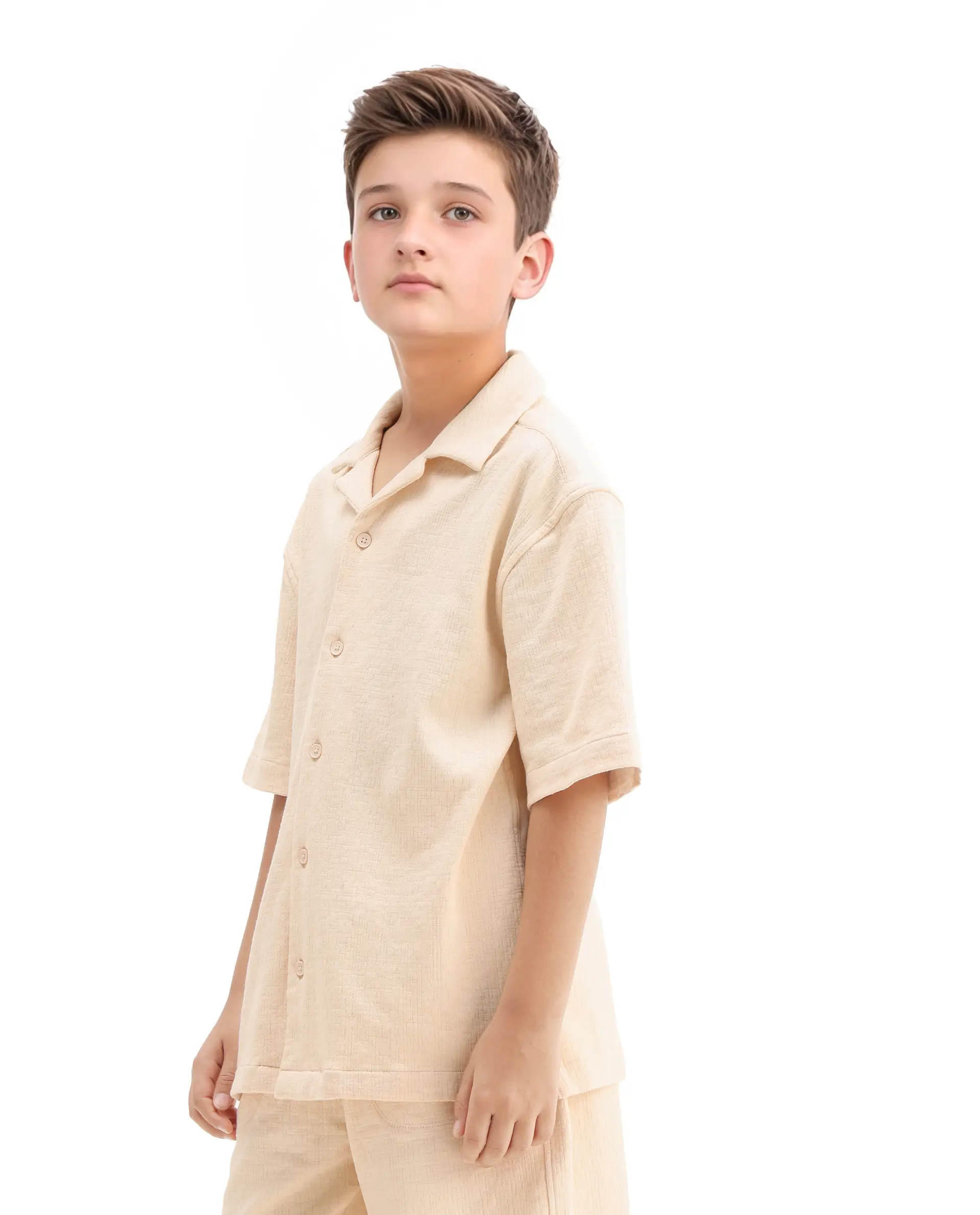 Rare Ones Kids Vask Beige Cotton Solid Button Closure Regular Fit Shirt - Image 5