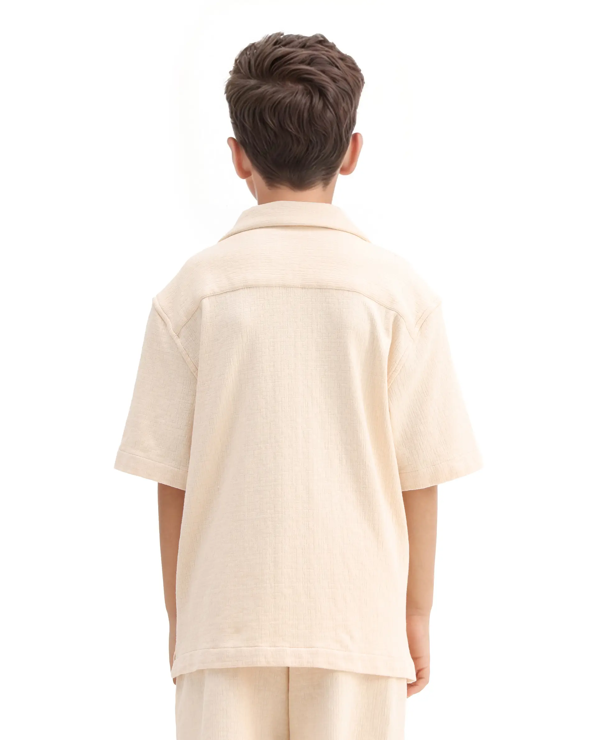 Rare Ones Kids Vask Beige Cotton Solid Button Closure Regular Fit Shirt - Image 6