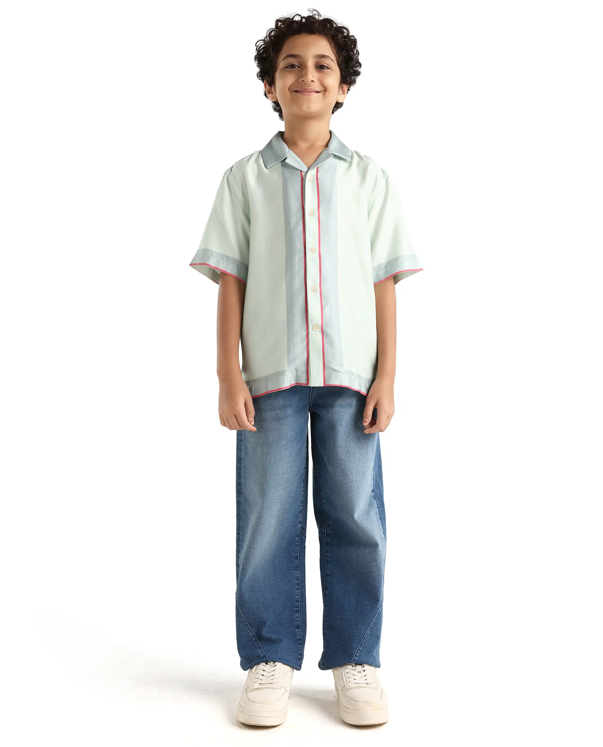 Rare Ones Kids Velix Pastel Blue Cotton Blend Striped Button Closure Regular Fit Shirt - Image 2